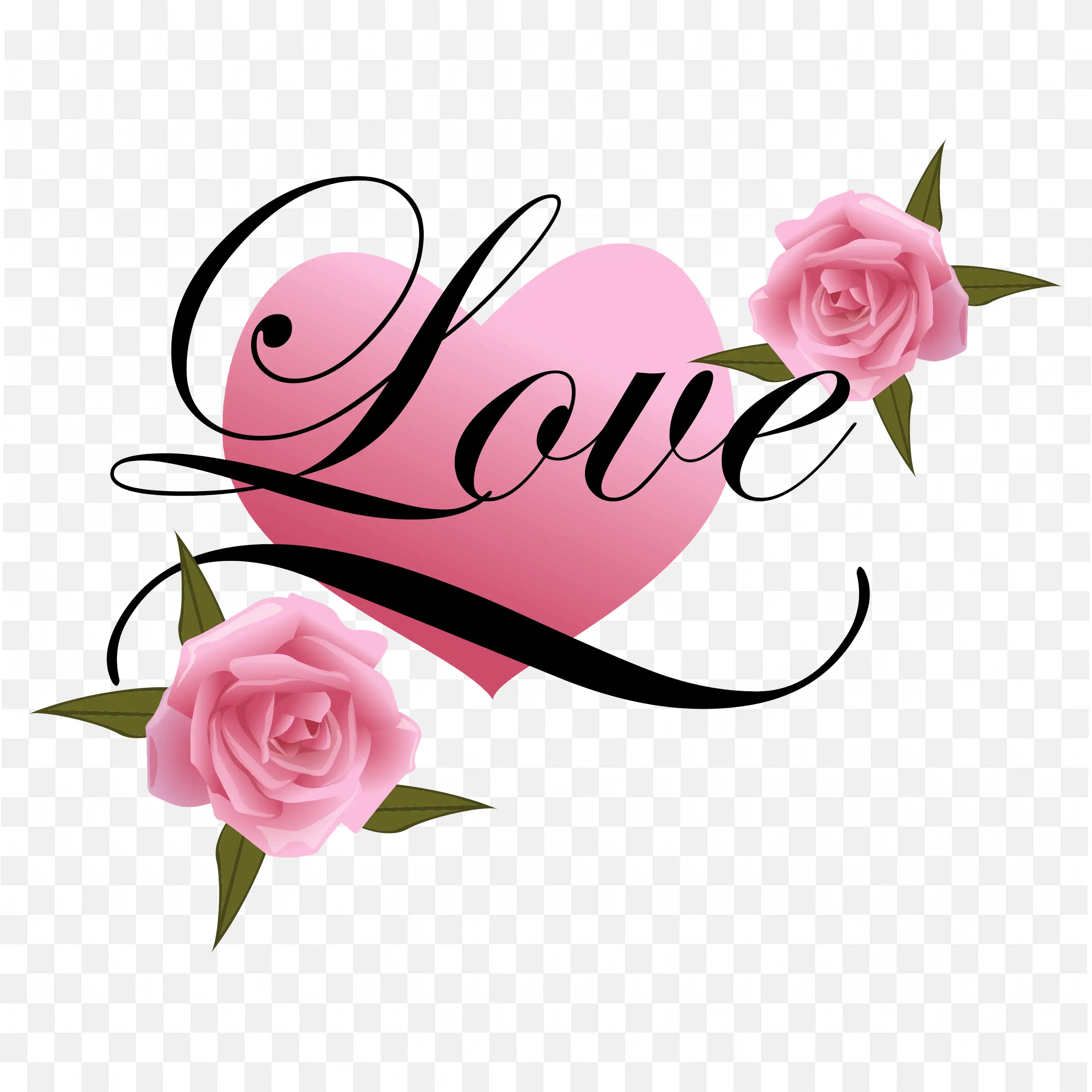 Love Text with Pink Rose Romantic Valentine Graphic Design