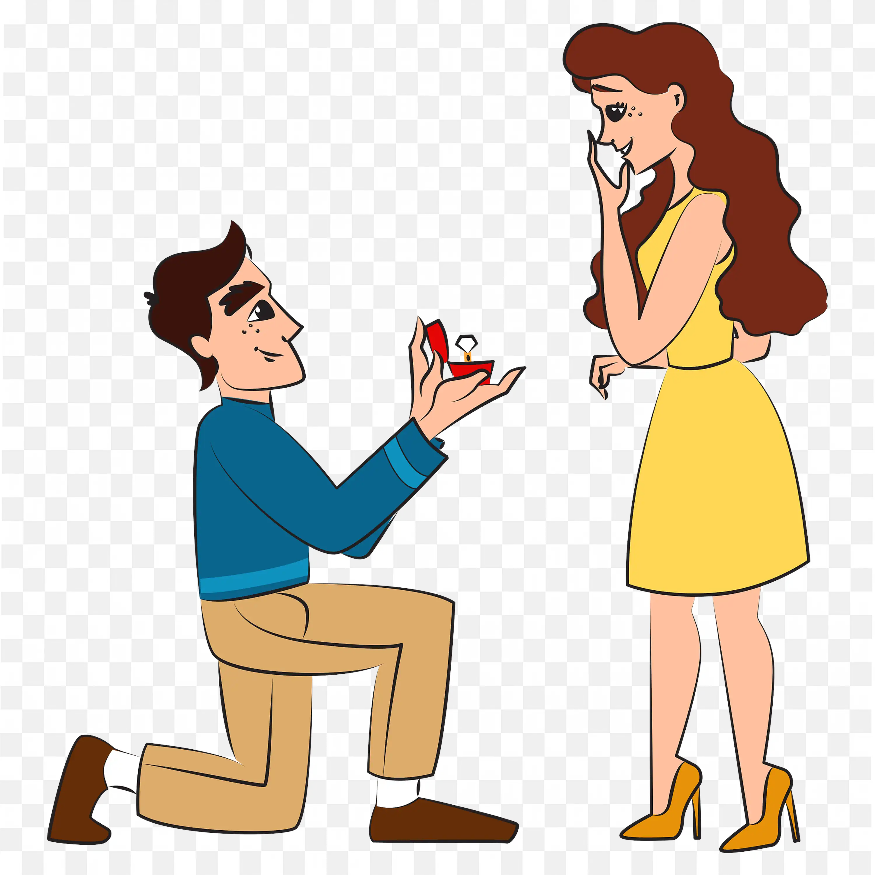 Man Proposing on One Knee Romantic Heart Illustration Art