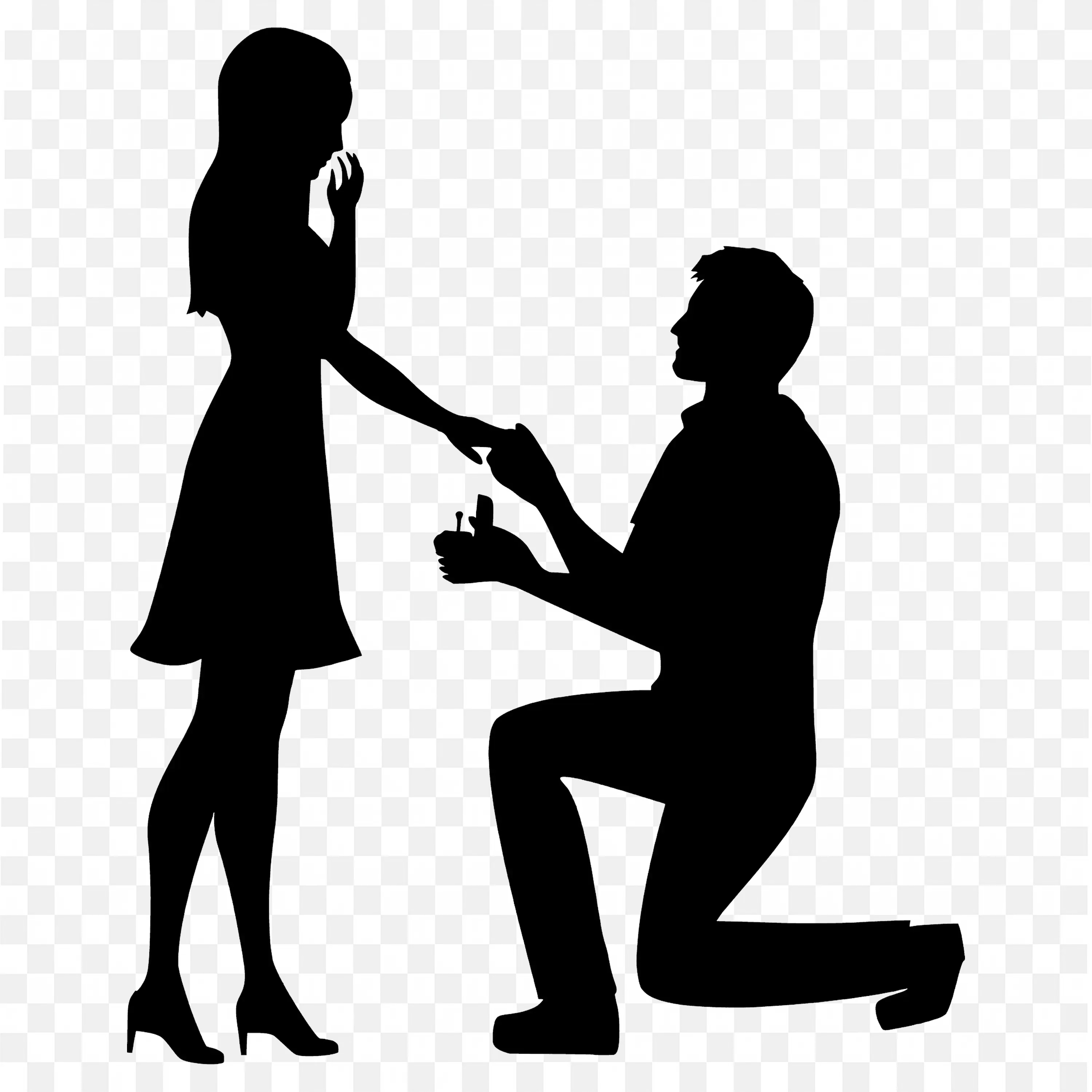 Man Proposing Silhouette Black Kneeling Figure and Heart Art