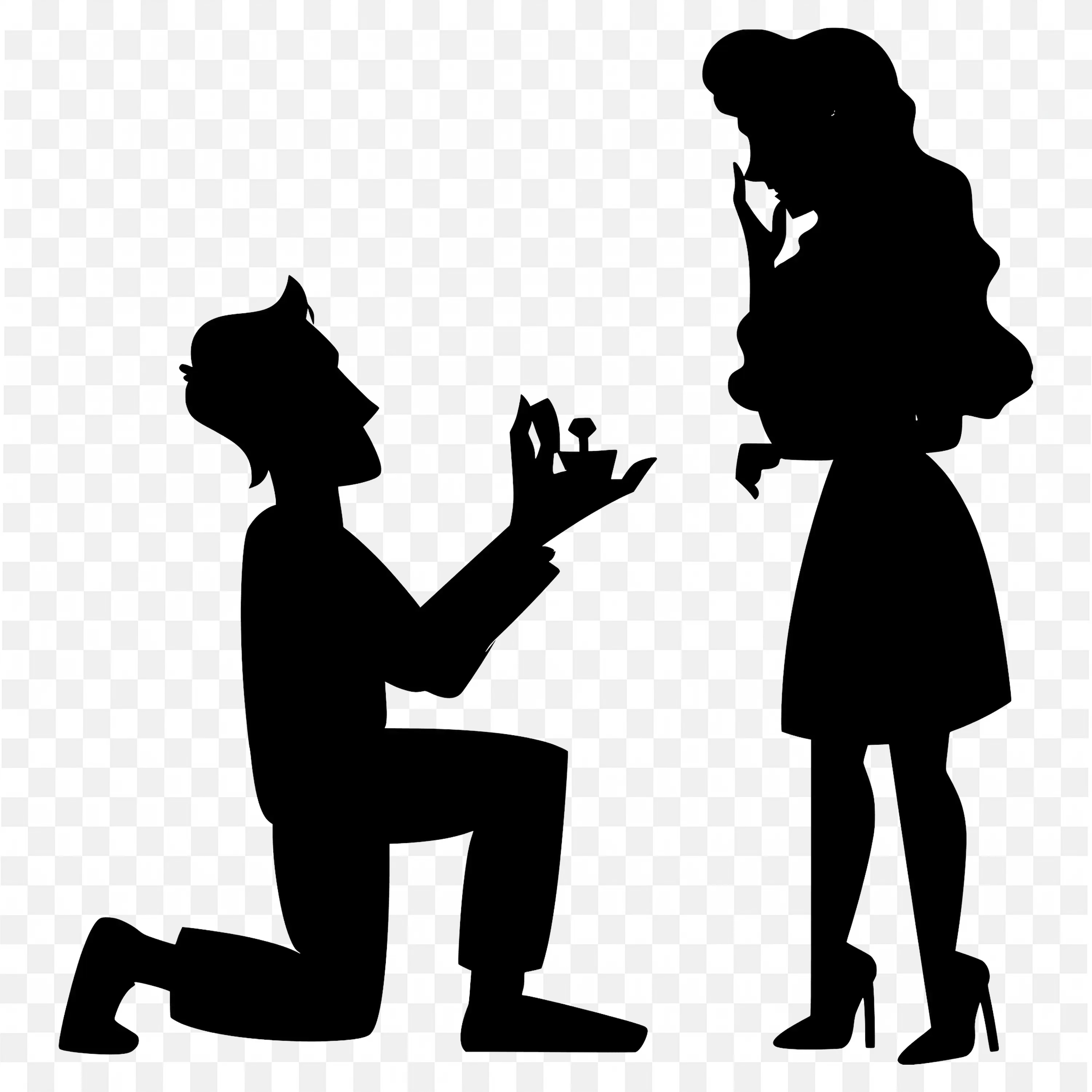 Man Proposing Silhouette Black Shadow Art with Gift Ring