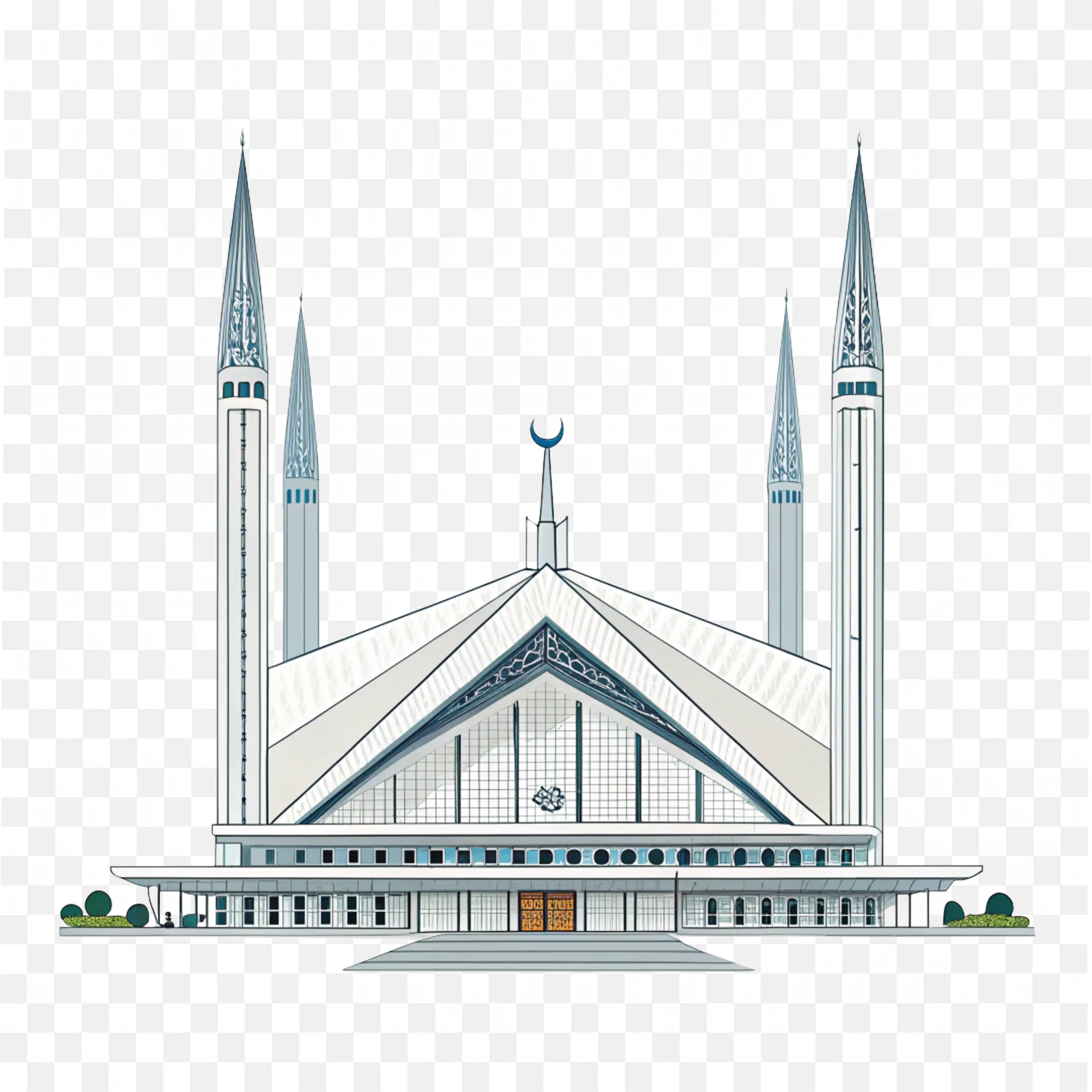 Modern Islamic Mosque with Crescent and Minarets Art PNG
