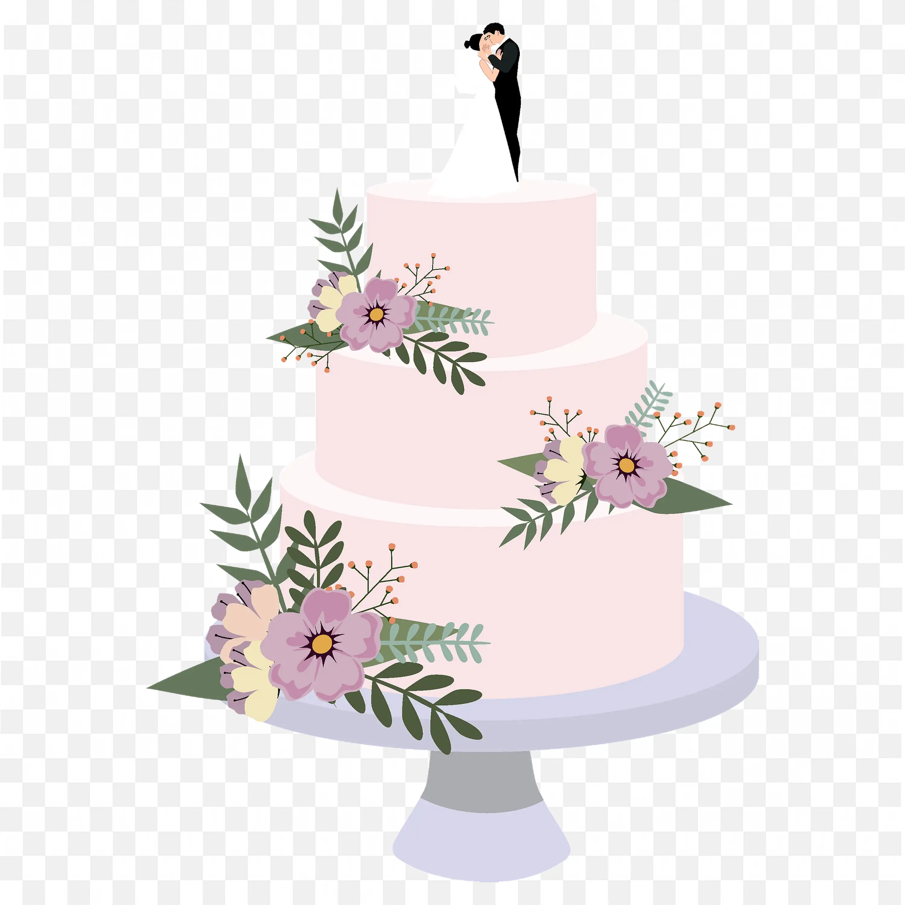 Modern Tiered Wedding Cake with Pink Flowers Celebration