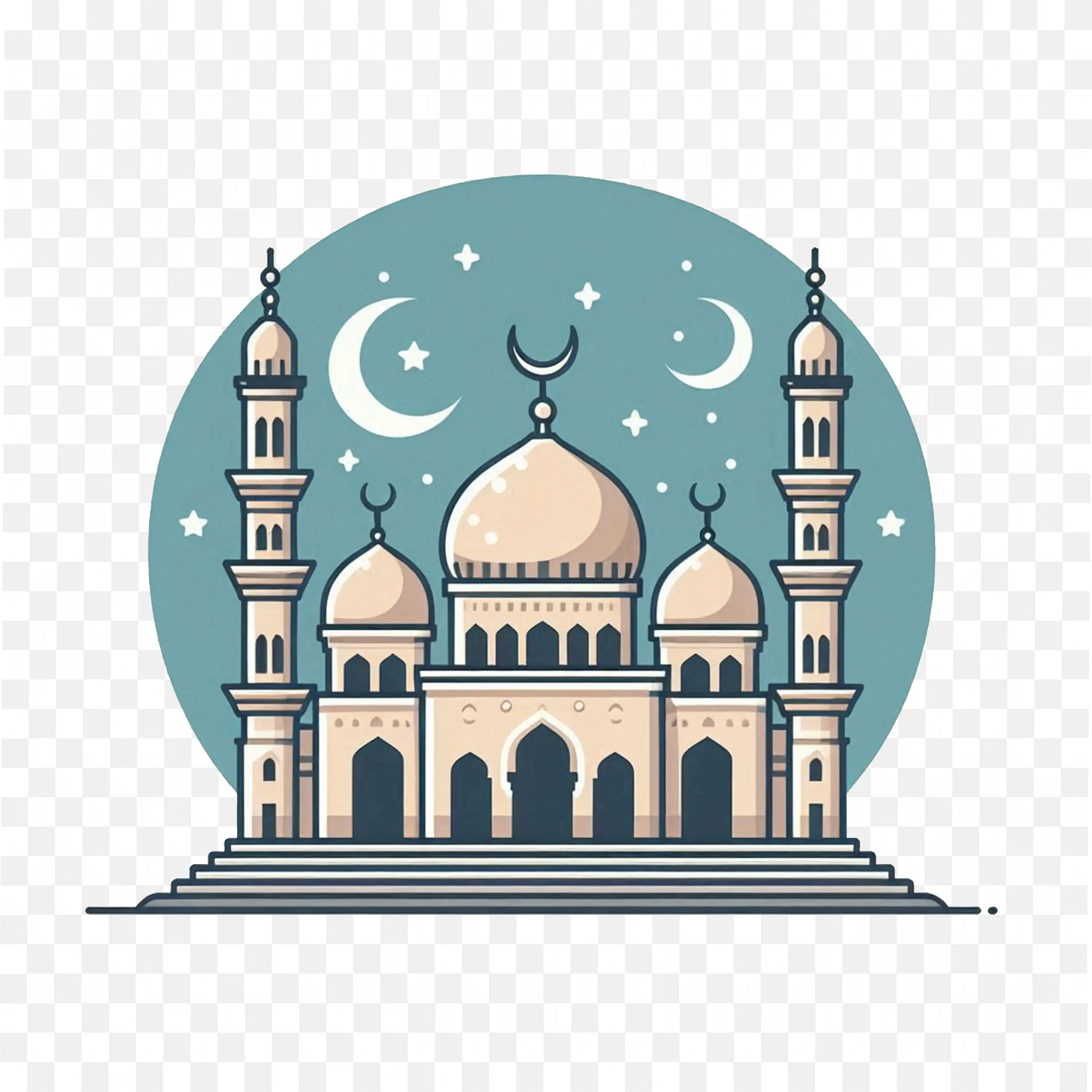 Mosque Dome Crescent Moon Blue Festival Illustration
