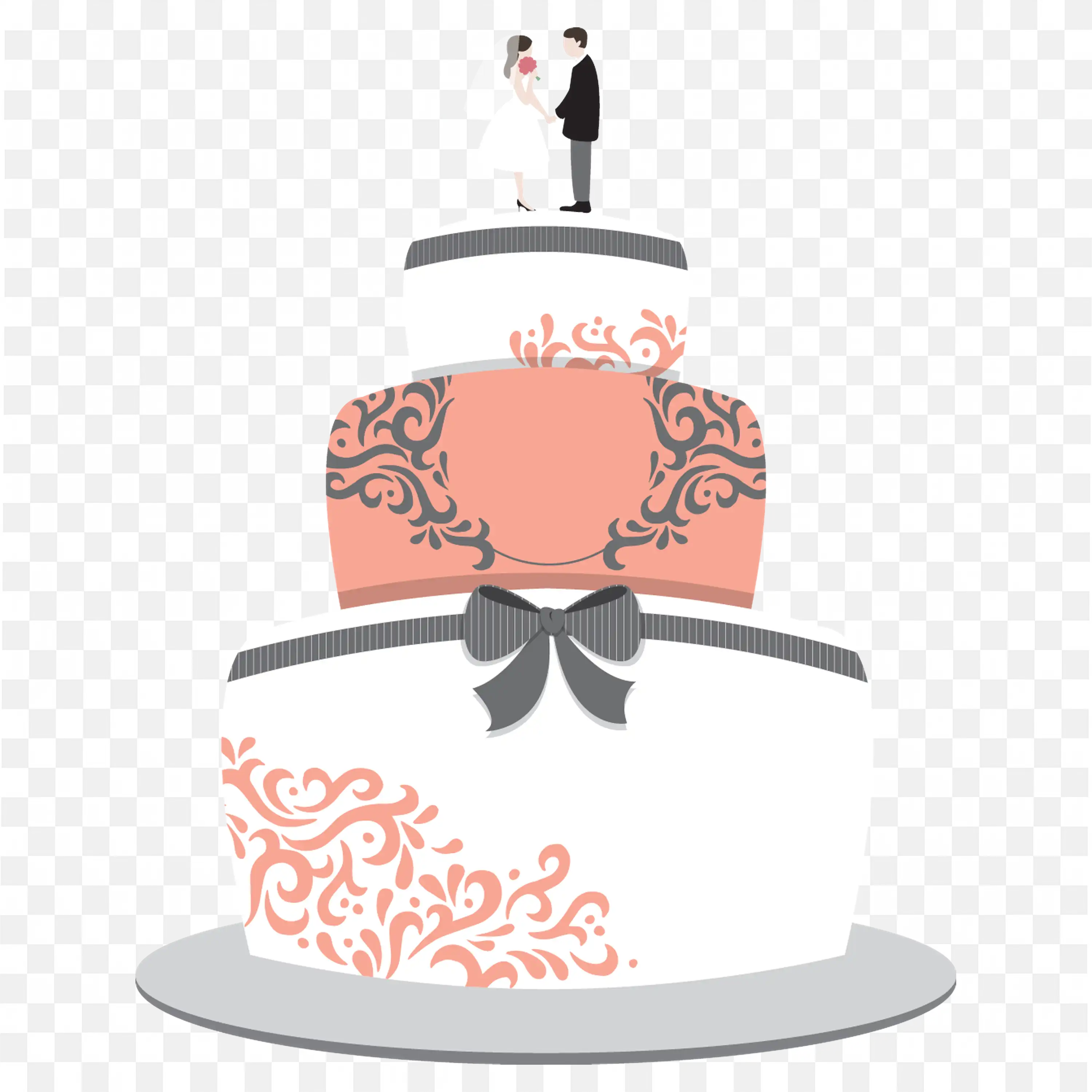 Multi Tier Wedding Cake Illustration with Classic Topper Design