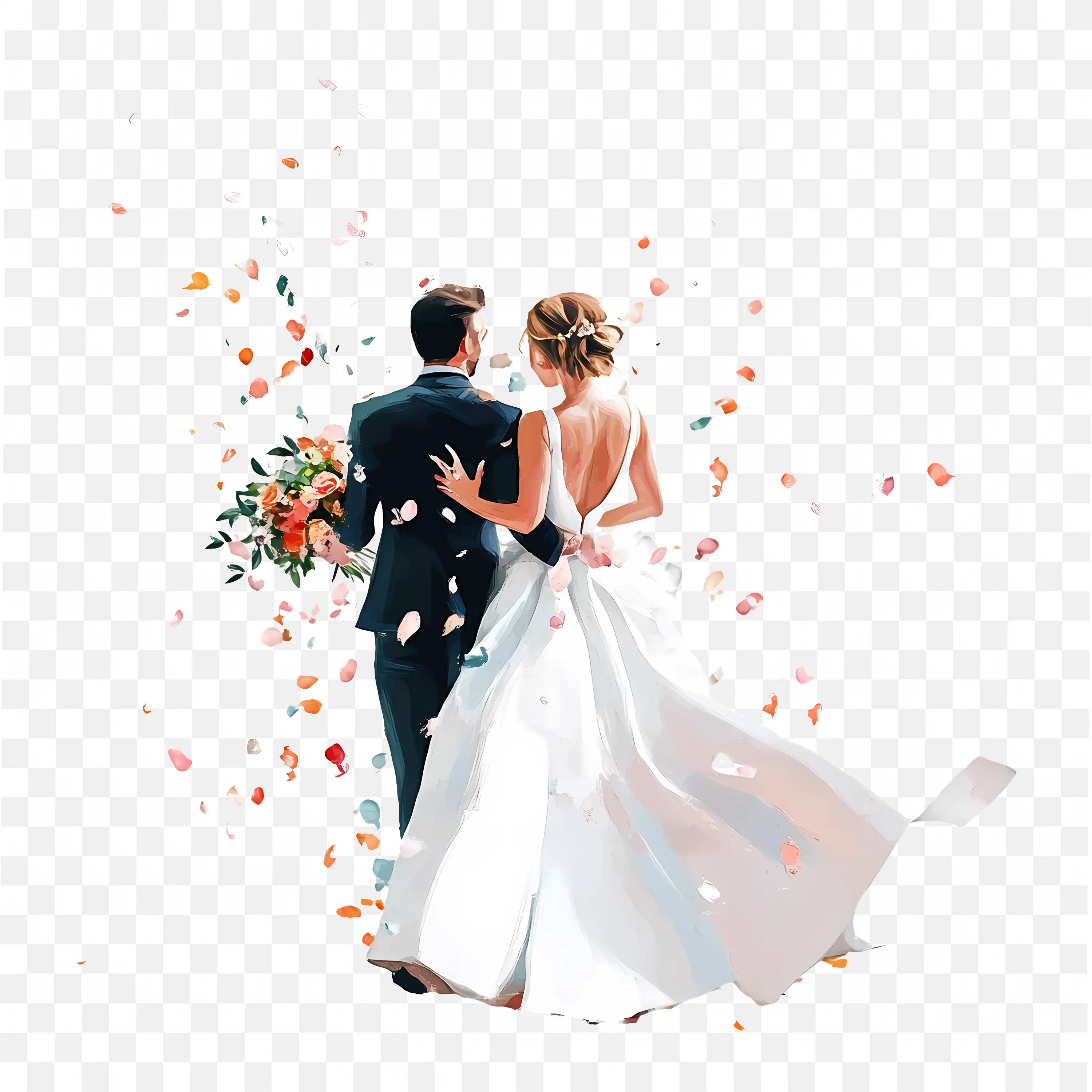 Newly Married Couple Fabric and Wallpaper Design Art PNG