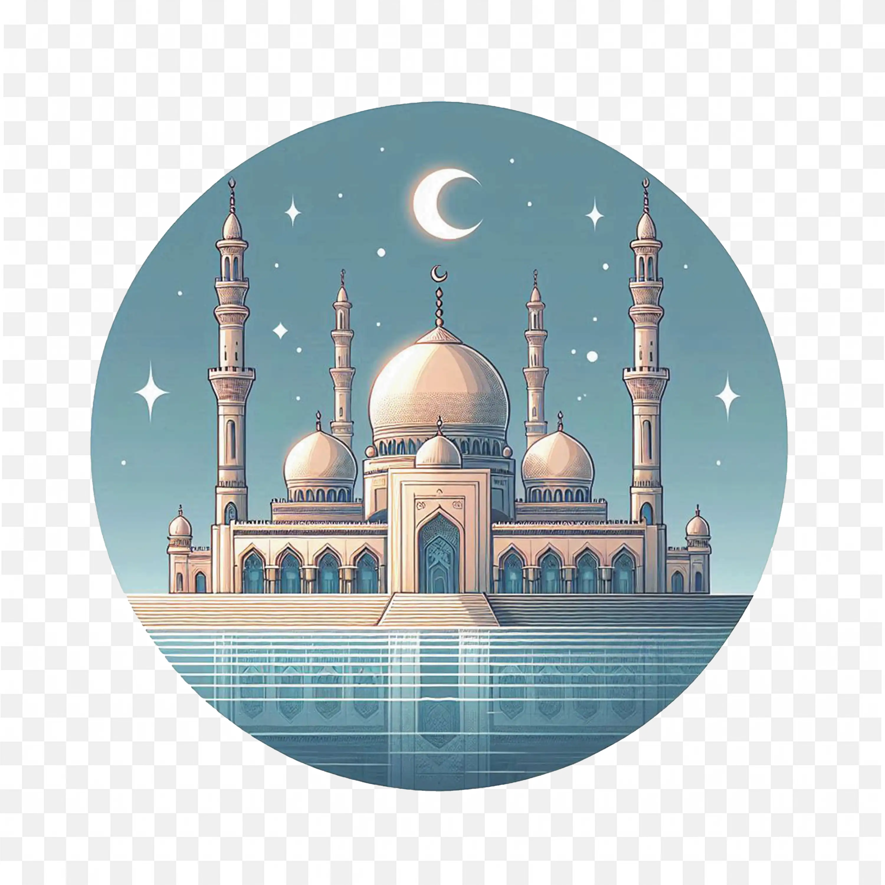 Night Sky Mosque Crescent Moon Festival Illustration