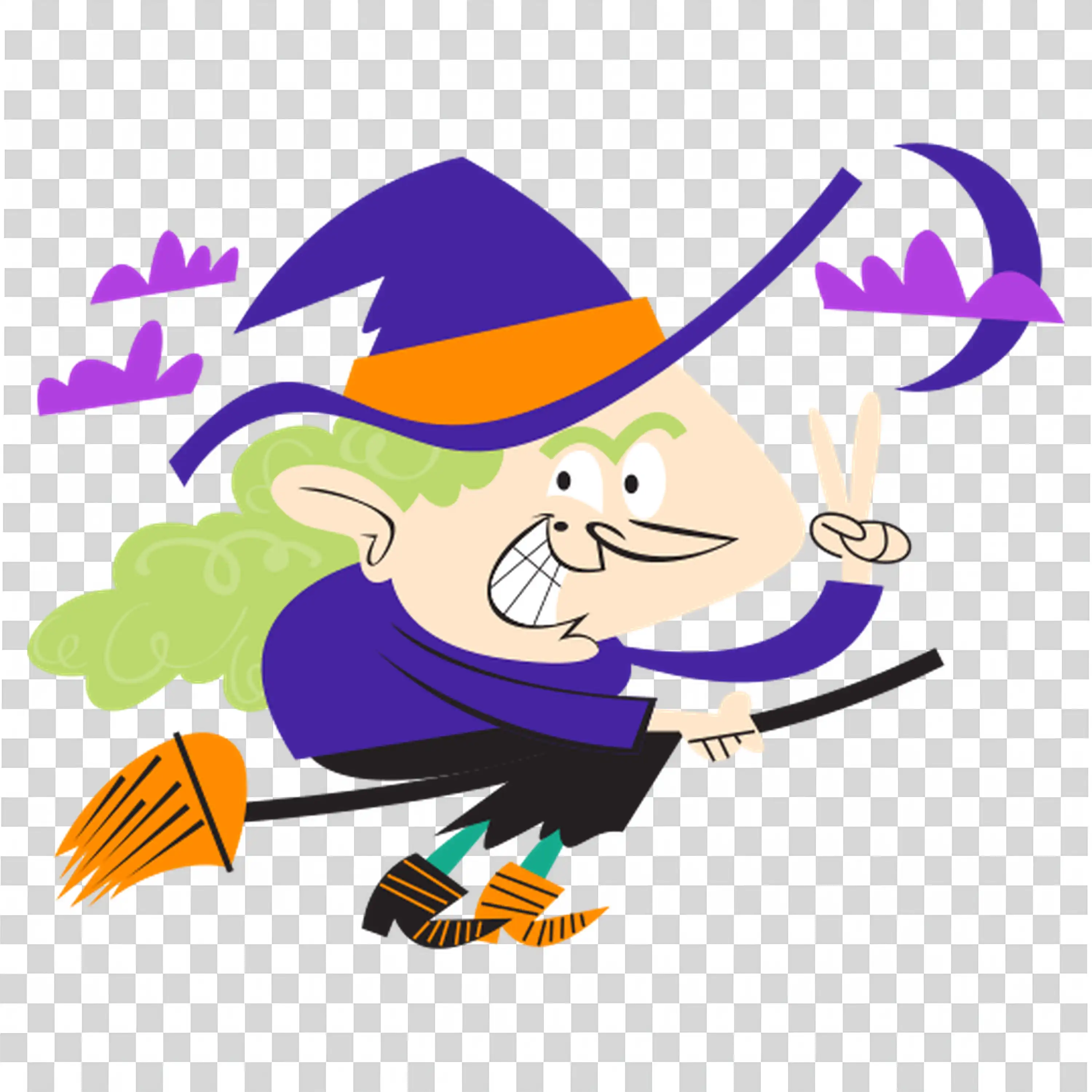 Old Witch Flying On Broomstick with a Full Moon Background