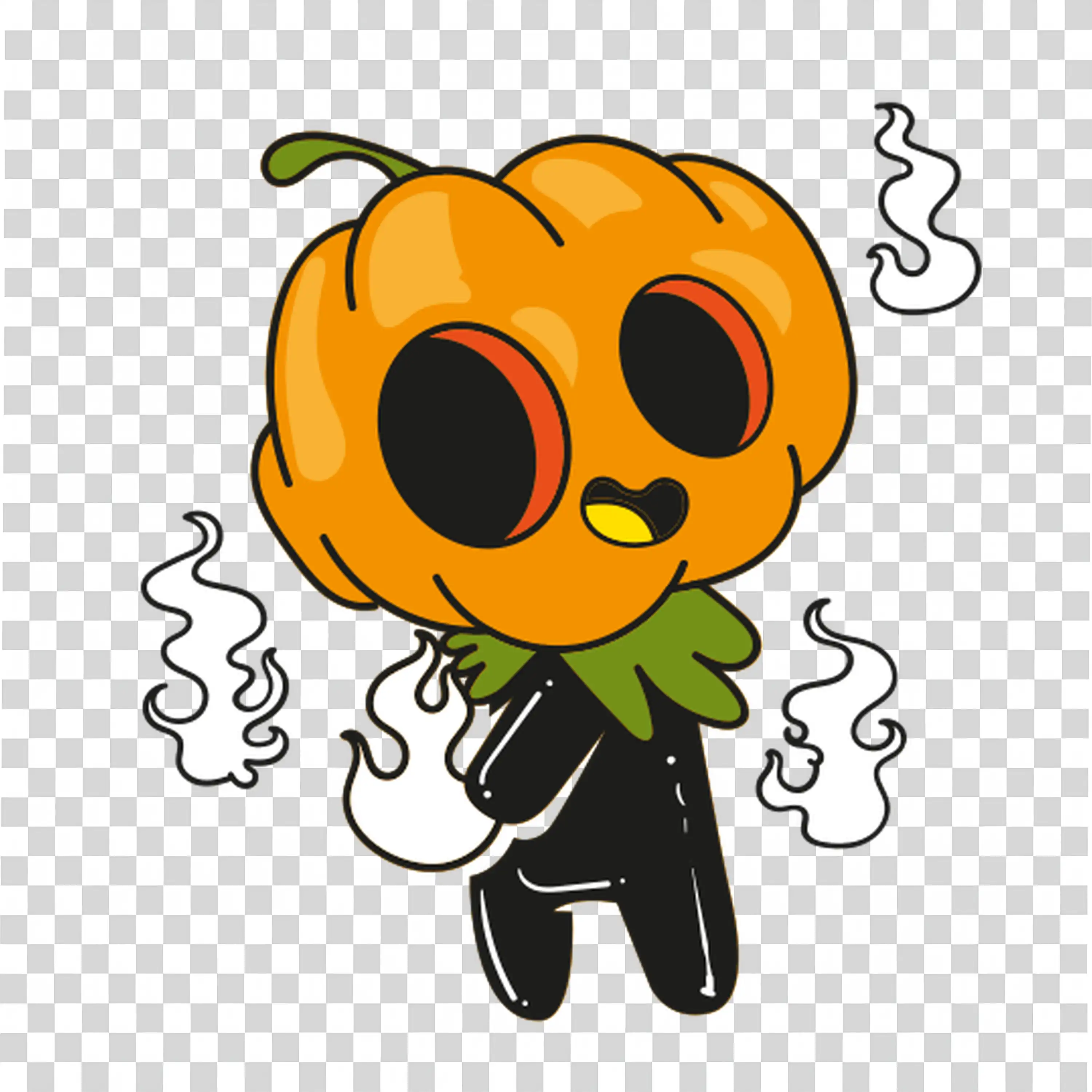 Orange Pumpkin Head with Black Eyes and Mischievous Smile