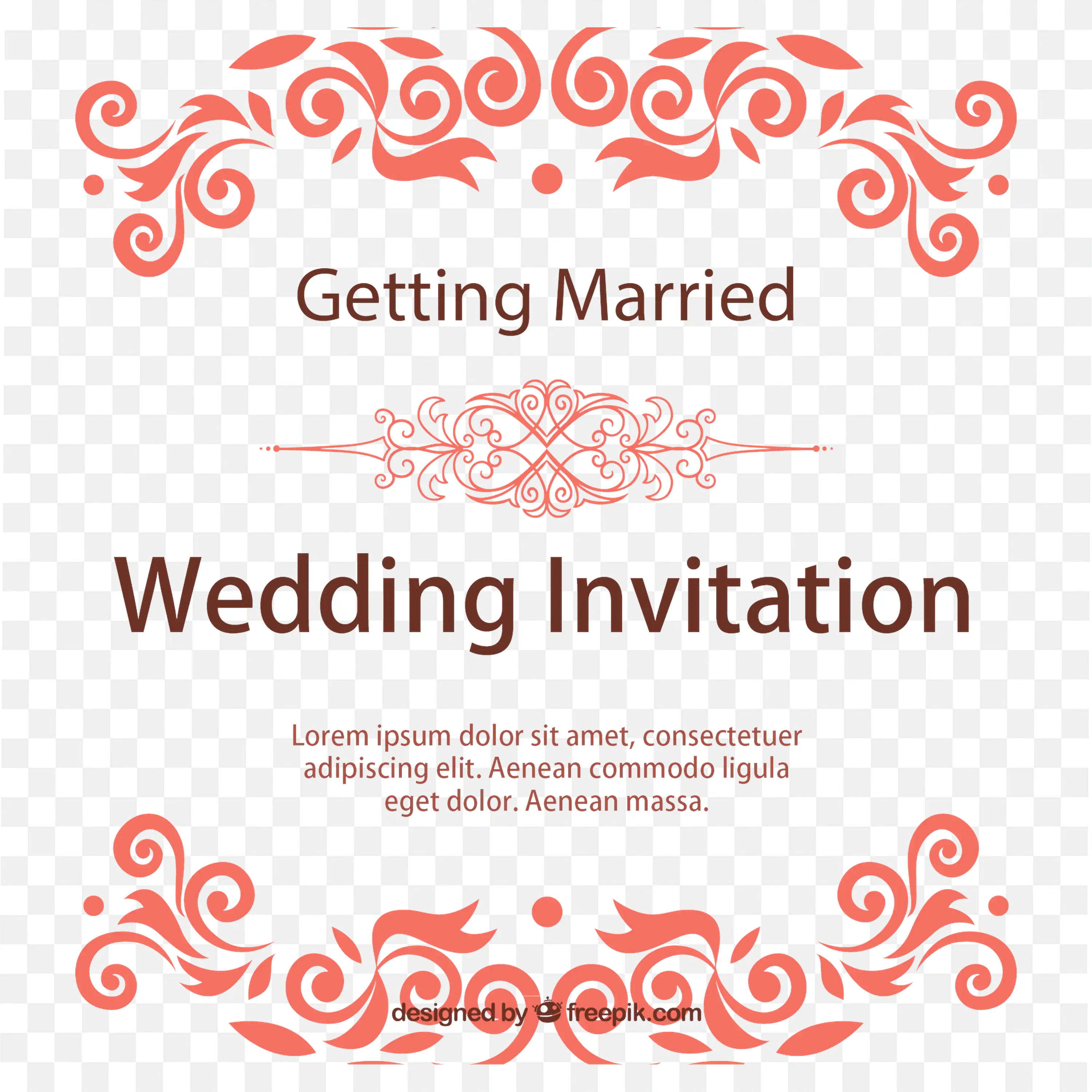 Ornamental Wedding Invitation Template Reddish Orange Design