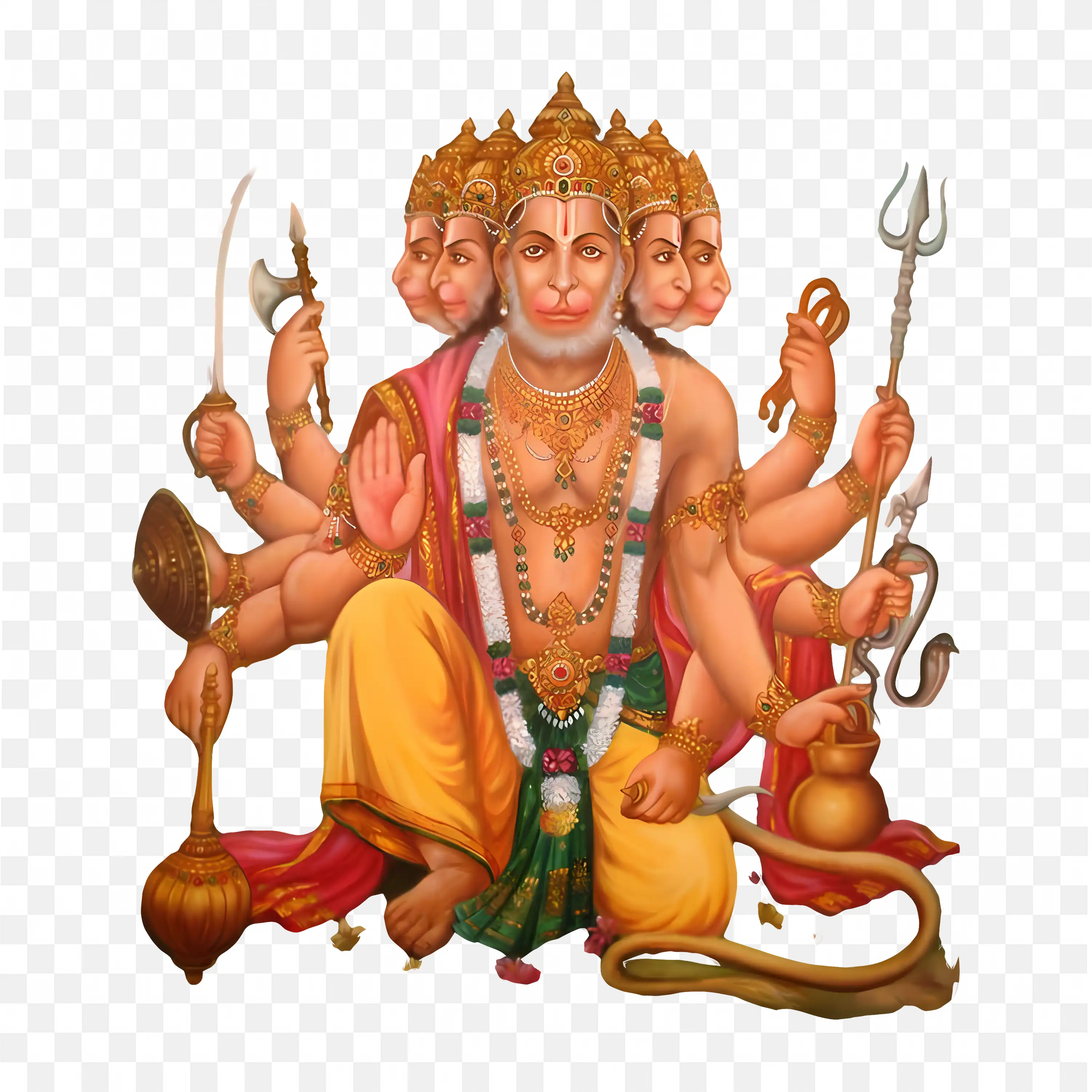 Panchamukhi Hanuman Legend Five Faces Origin Story Illustration PNG