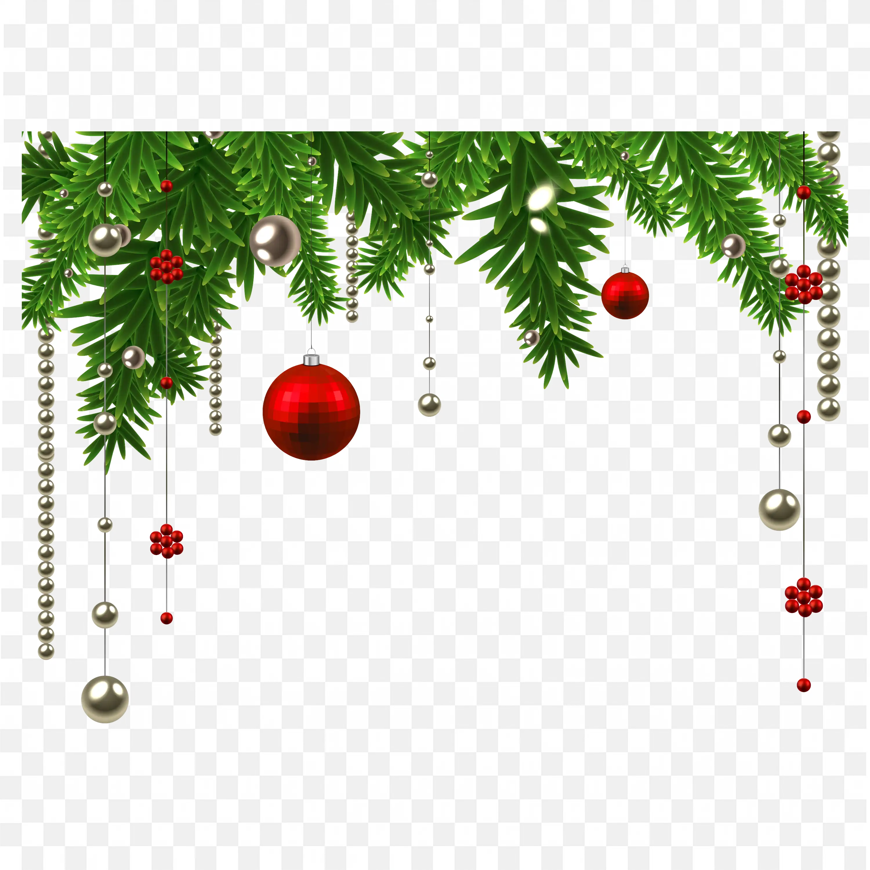 Pine Garland With Hanging Red Ornaments And Candy Canes