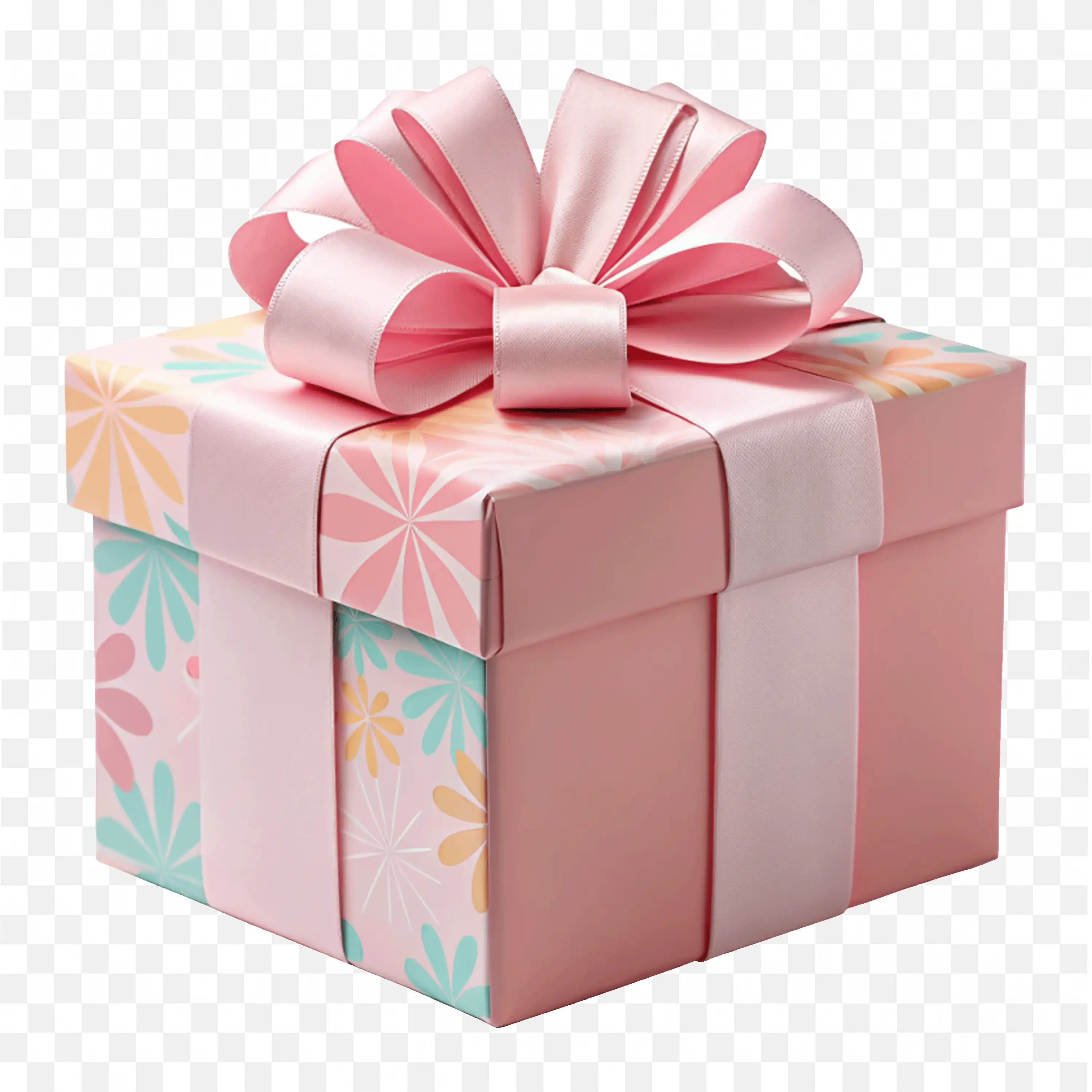 Pink Floral Gift Box with Ribbon Holiday Present Image