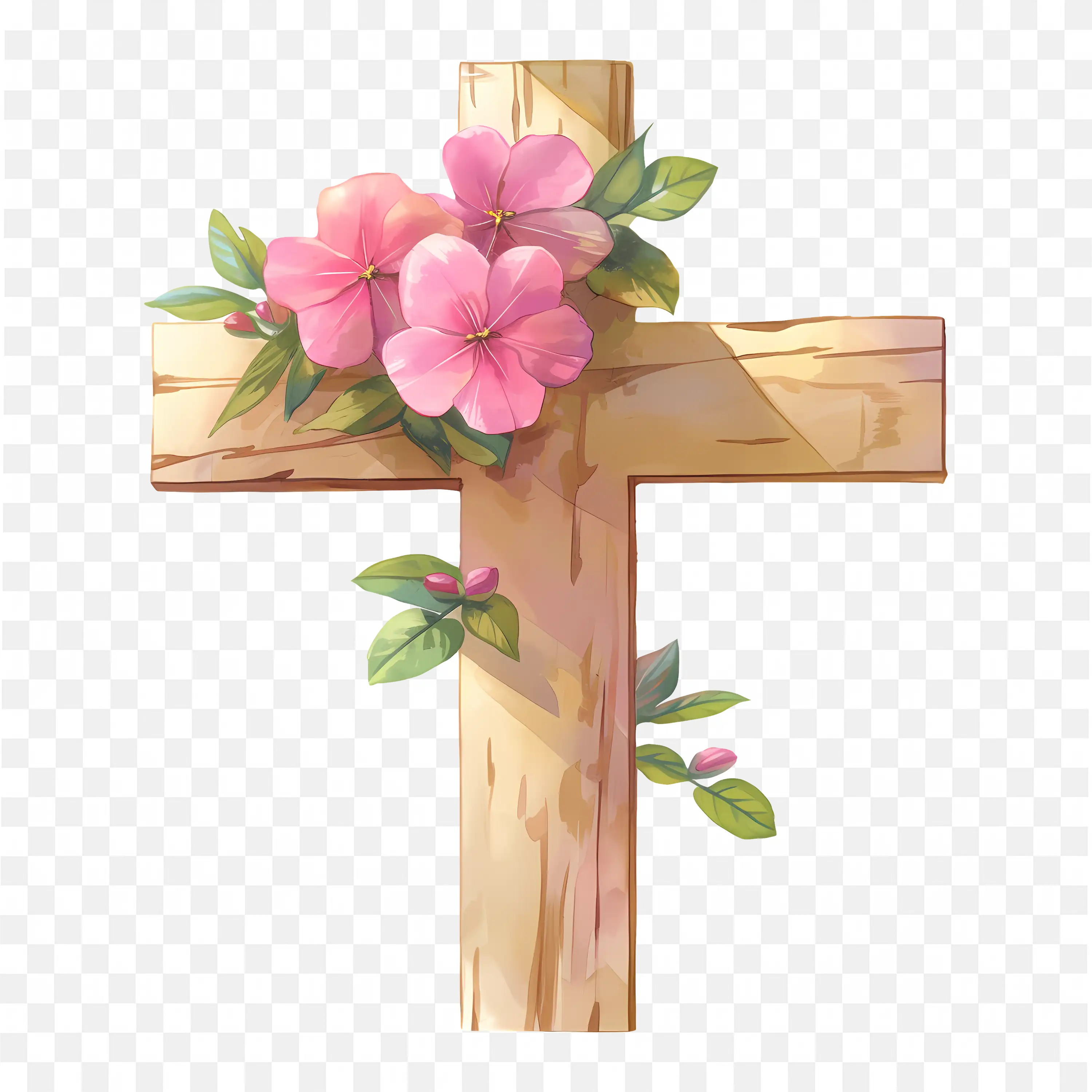 Pink Flowering Cross PNG Easter Symbol Christian Art