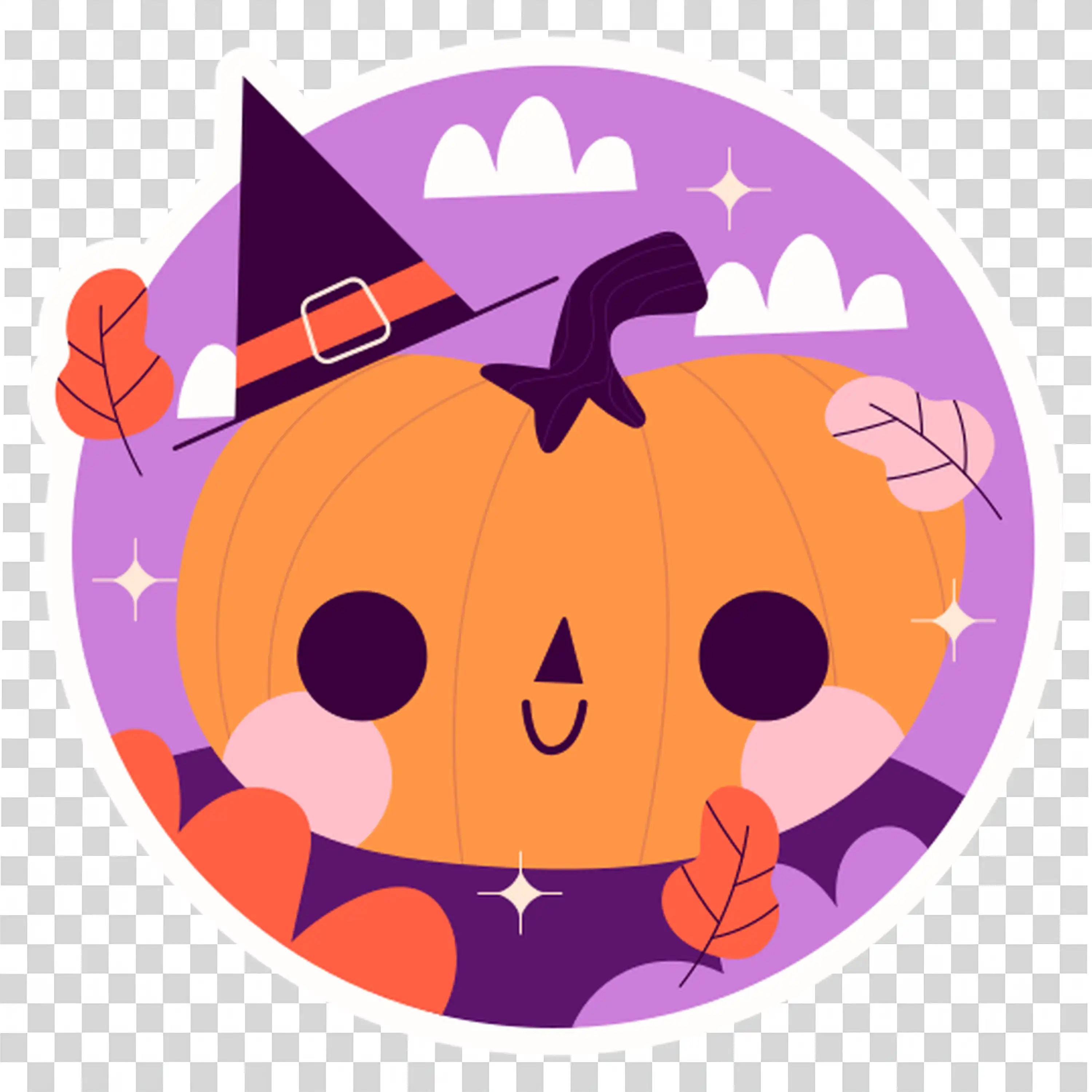 Pumpkin Head Girl in Witch Costume Holding Candy Stick