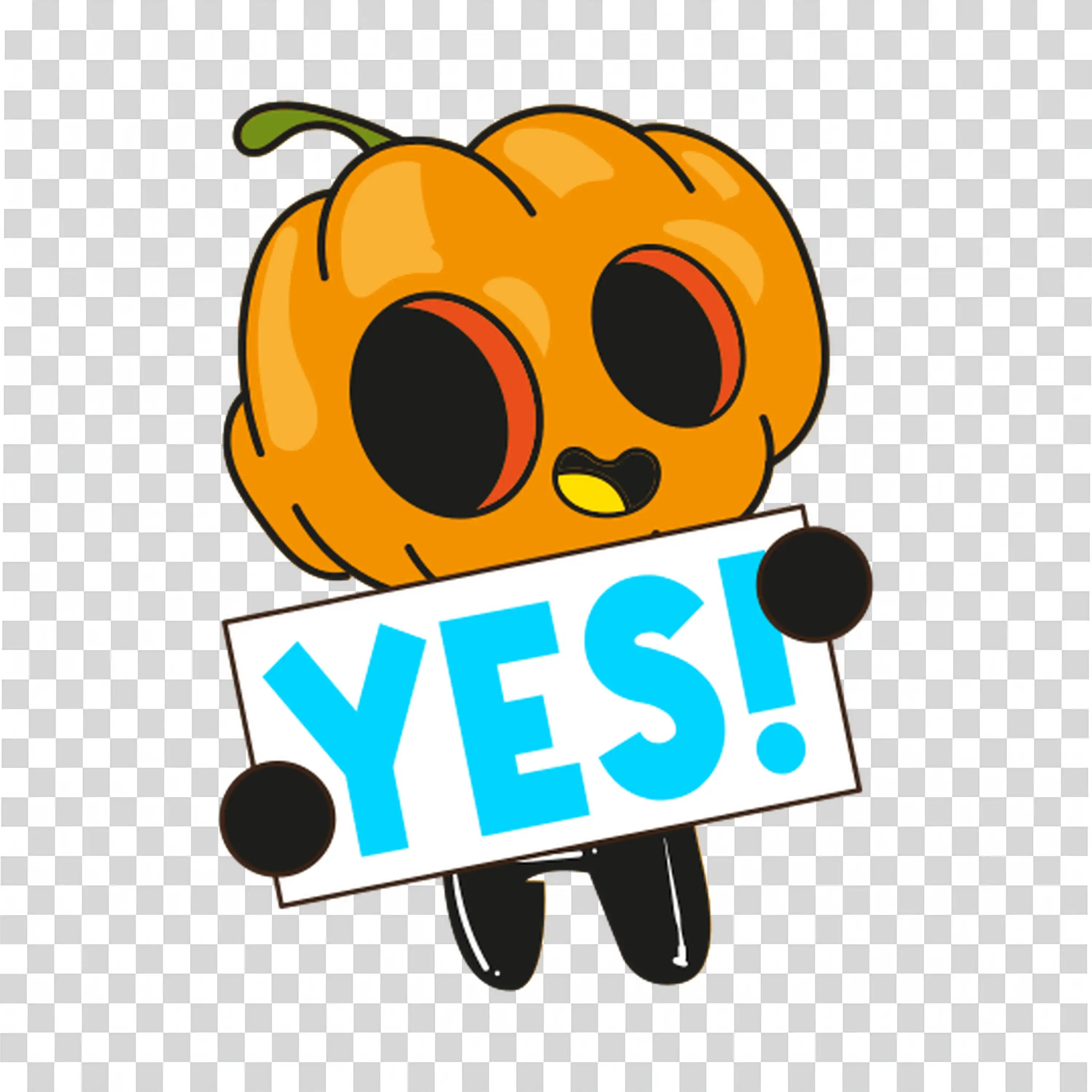 Pumpkin Holding Yes Sign with Happy Halloween Face