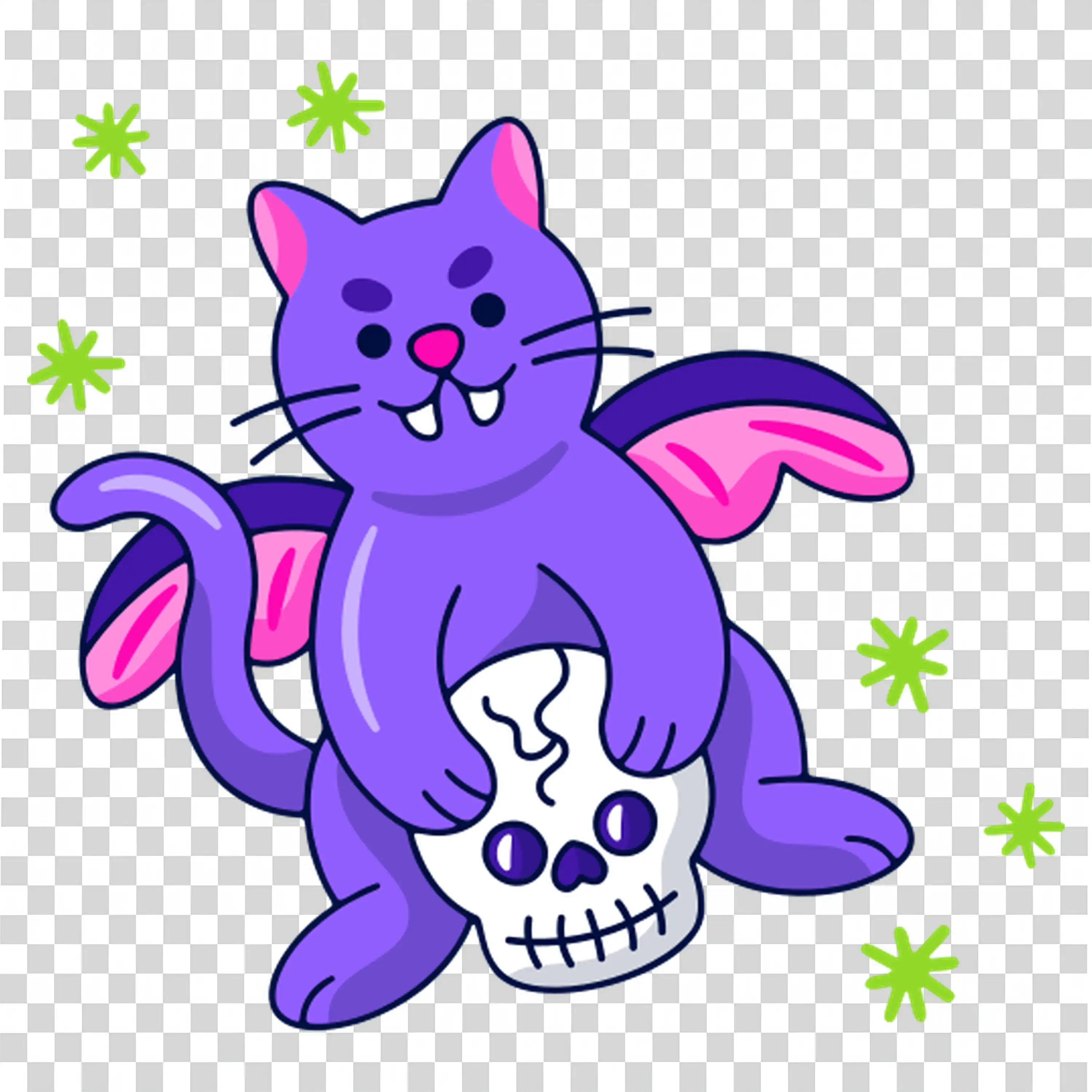 Purple Cat with Green Eyes Sitting with Halloween Vibes