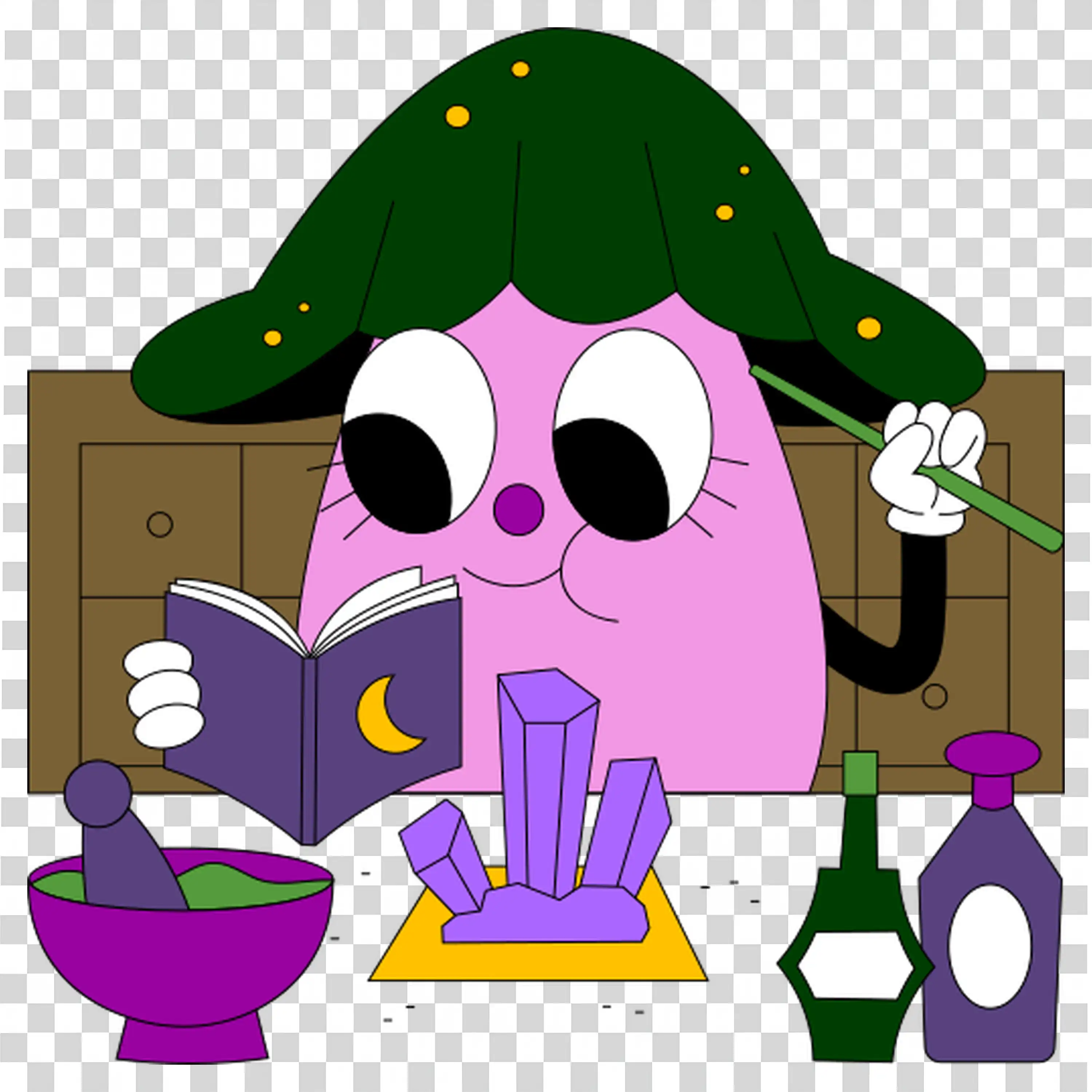 Purple Monster Reading Book in Witch Hat Halloween Character