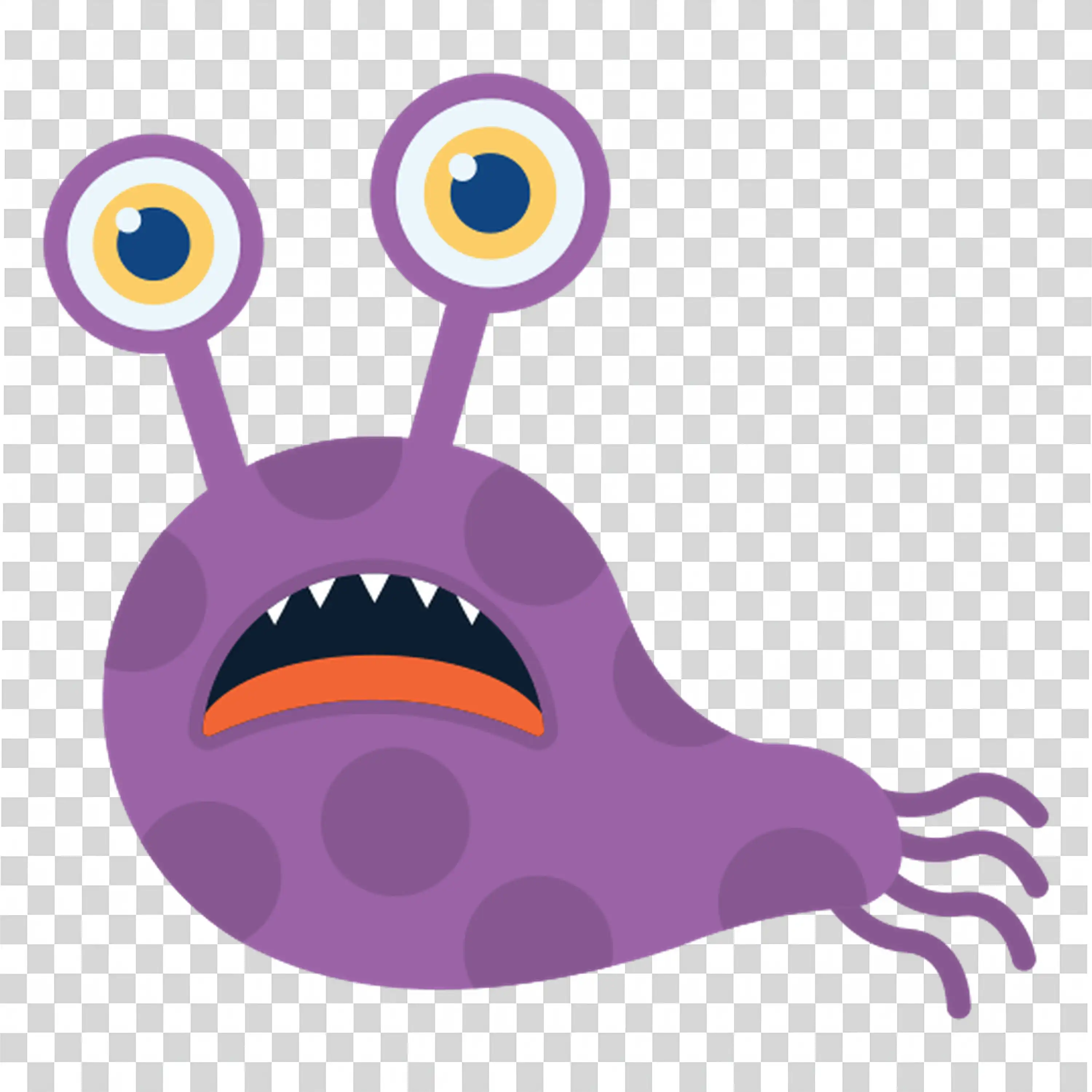 Purple Monster with Tentacles and Big Round Eyes PNG