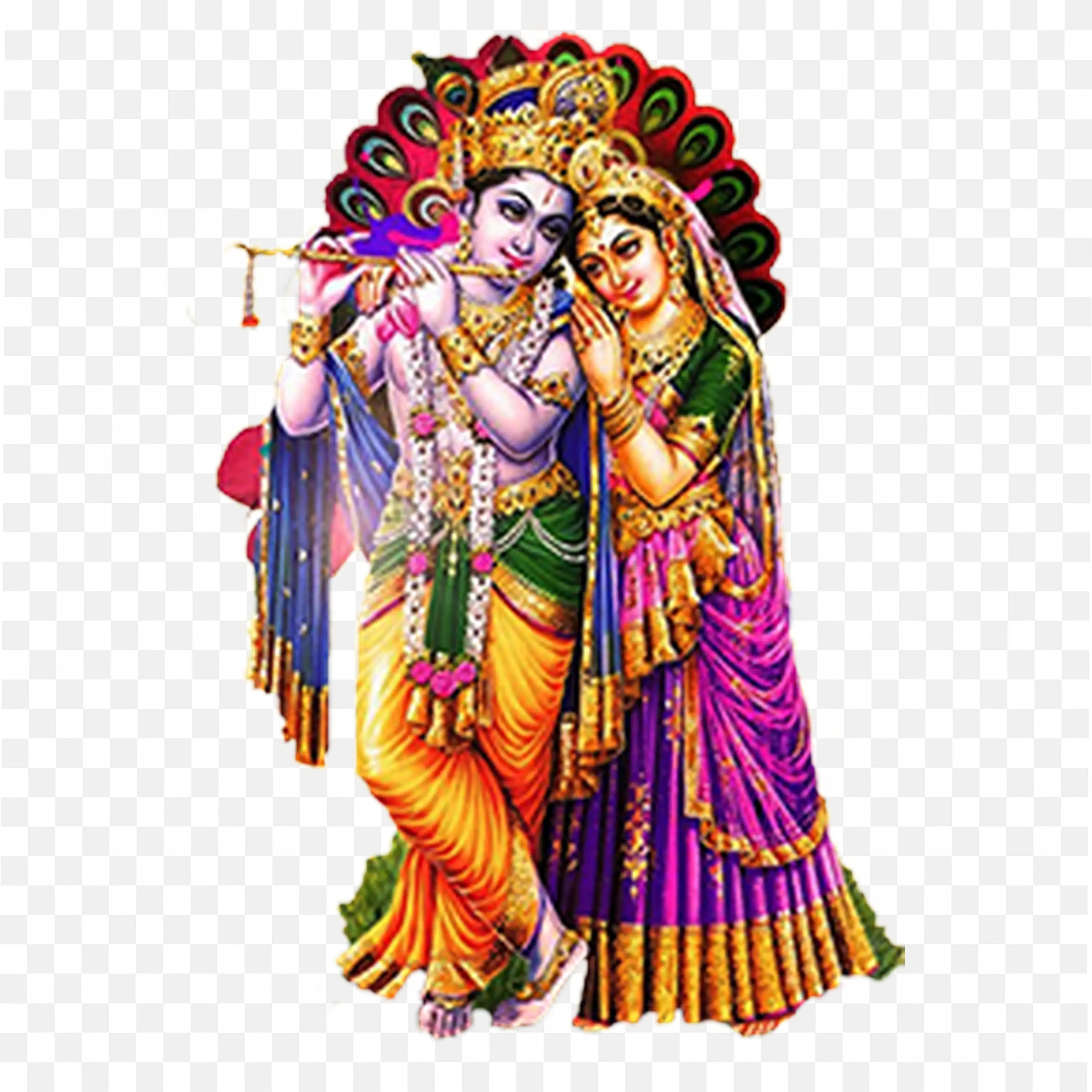 Radha Krishna Dancing Together in Festive Colorful Clothes