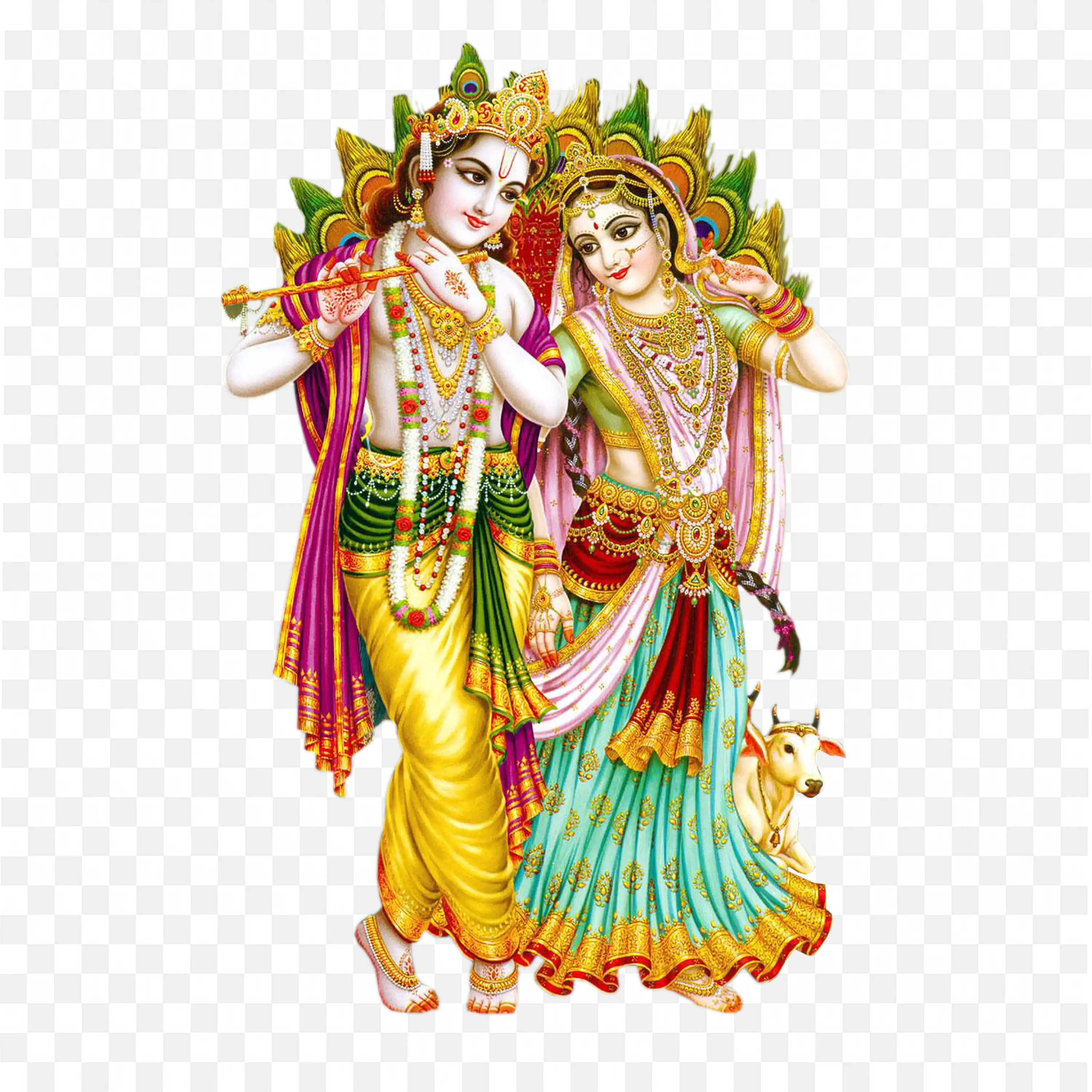 Radha and Krishna Art Divine Couple on White Background