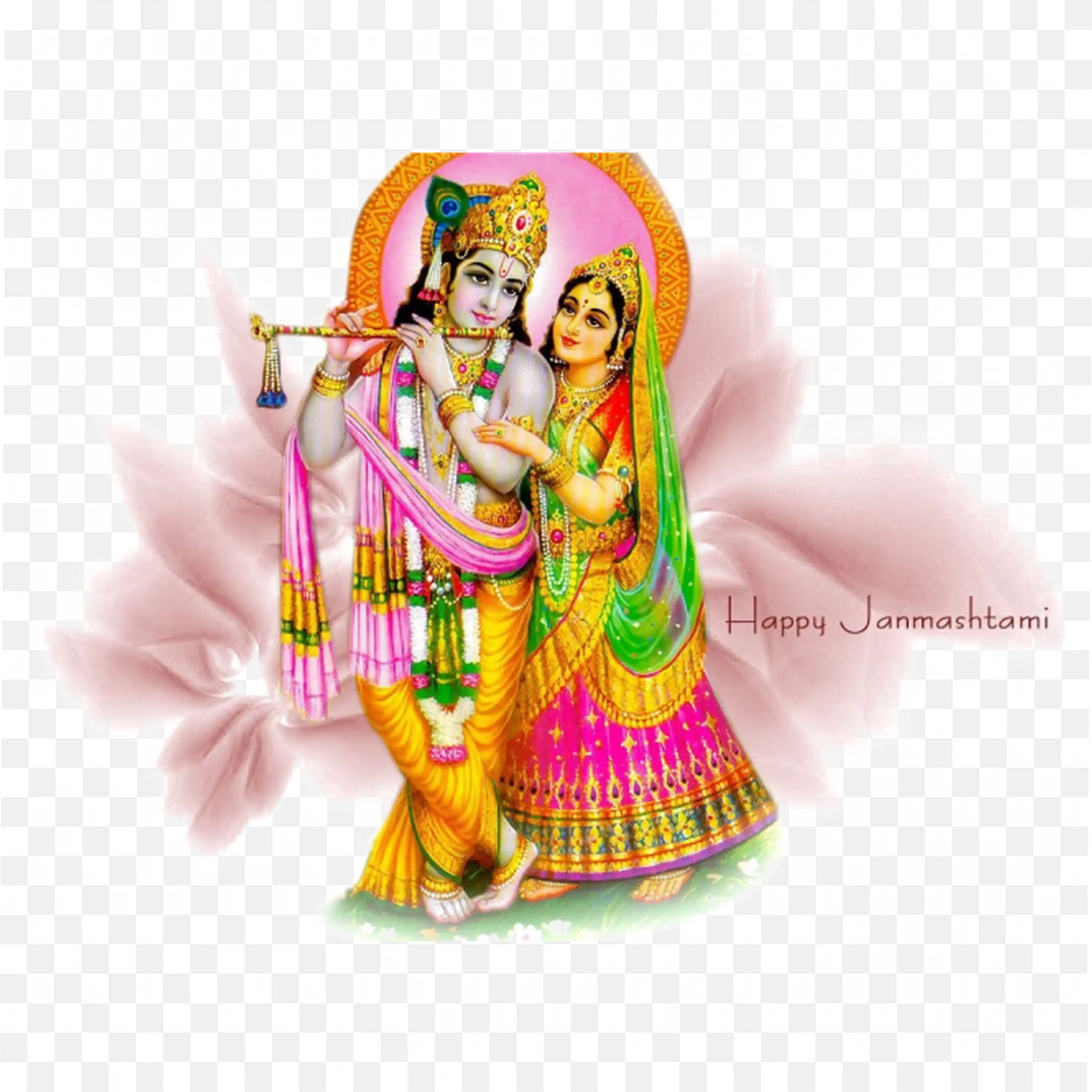 Radha and Krishna Art with Happy Janmashtami Greeting
