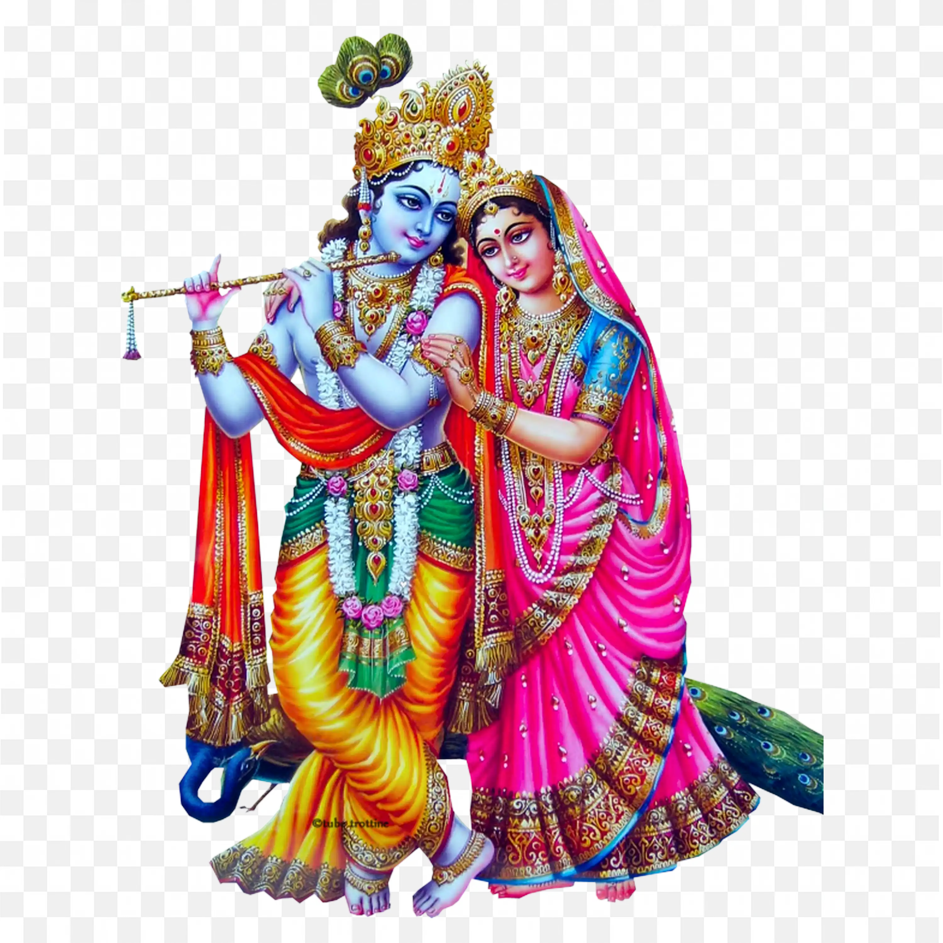Radha and Krishna Standing Together in Beautiful Attire Pose