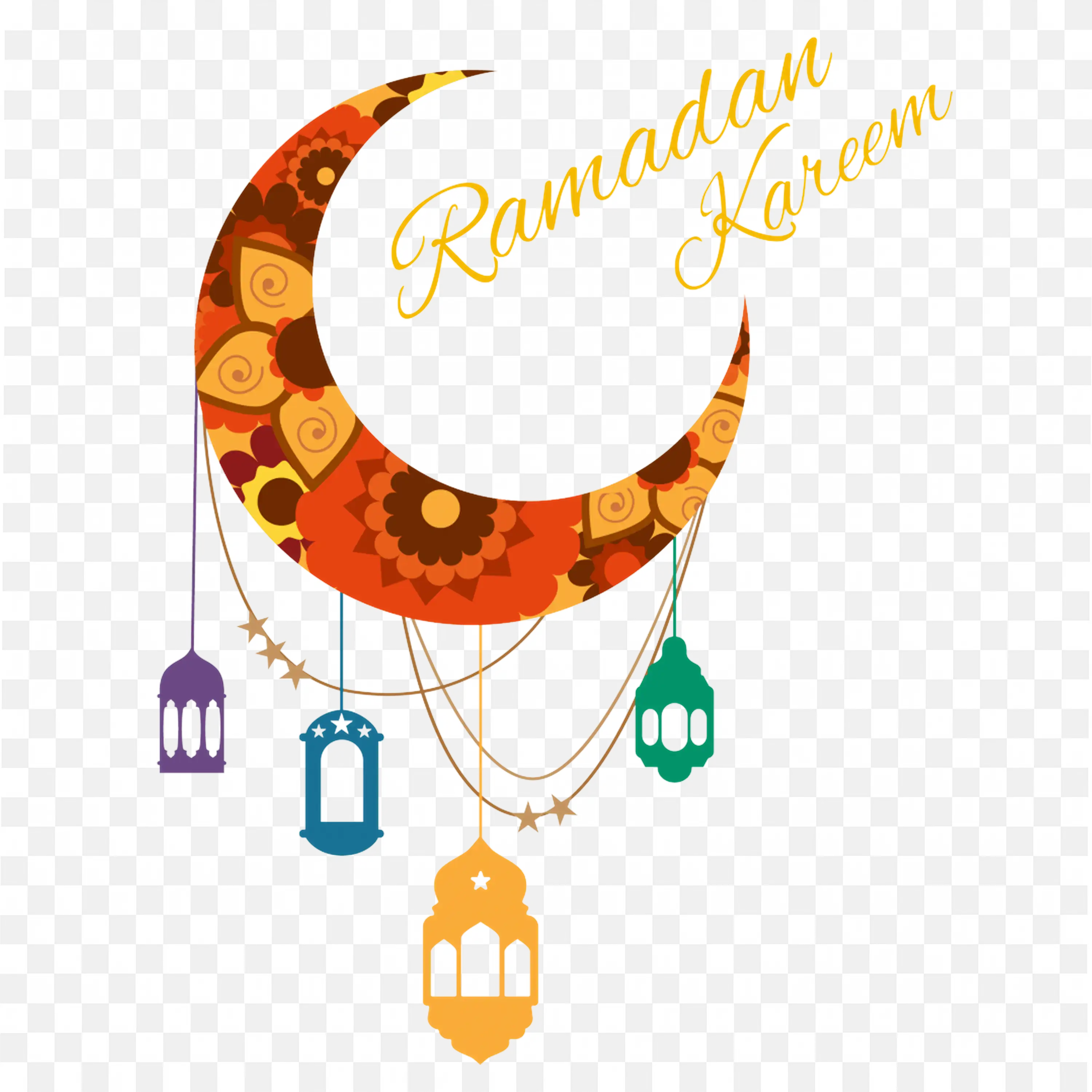 Ramadan Kareem Illustration Crescent Moon and Lantern Art