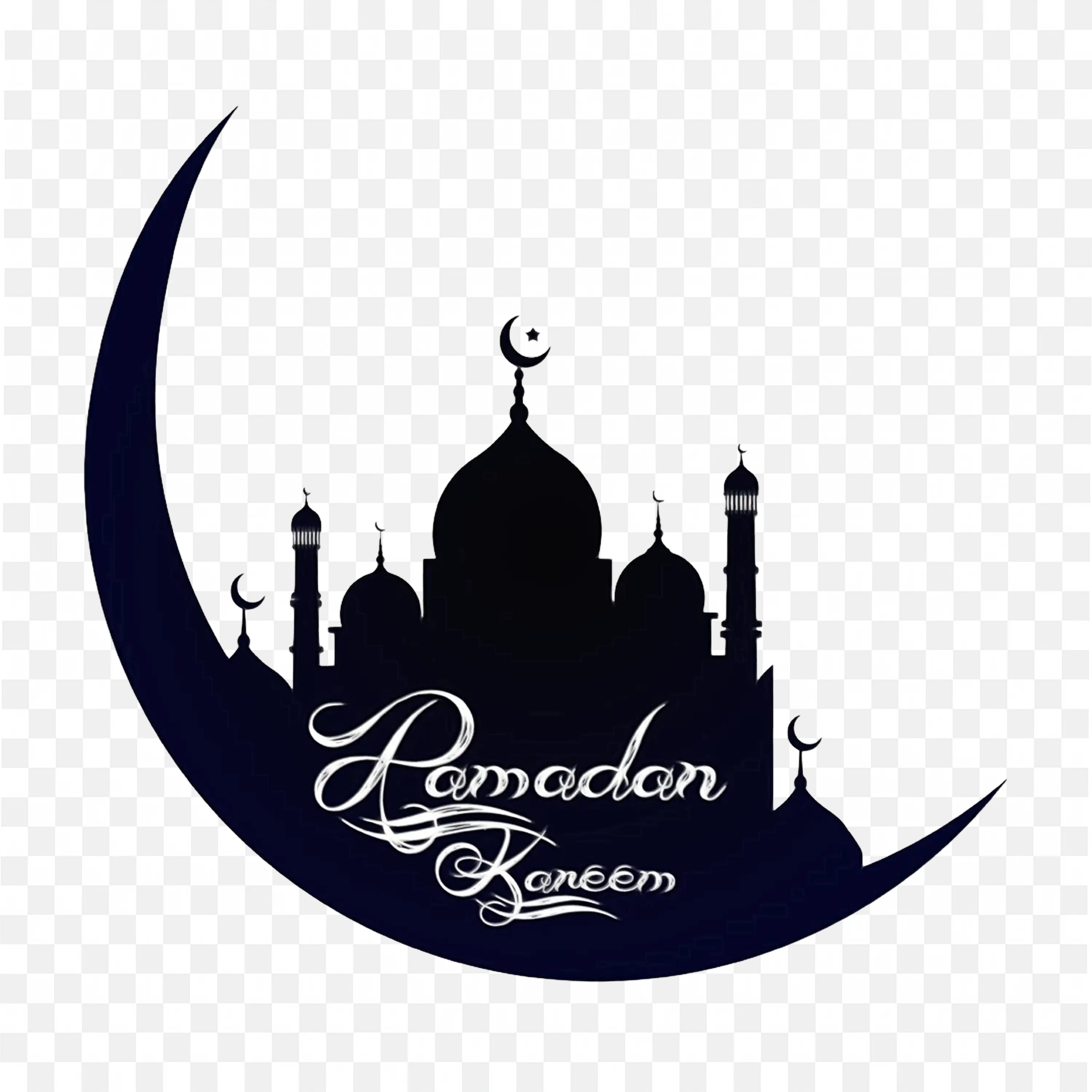 Ramadan Kareem Silhouette Mosque and Crescent Moon Art