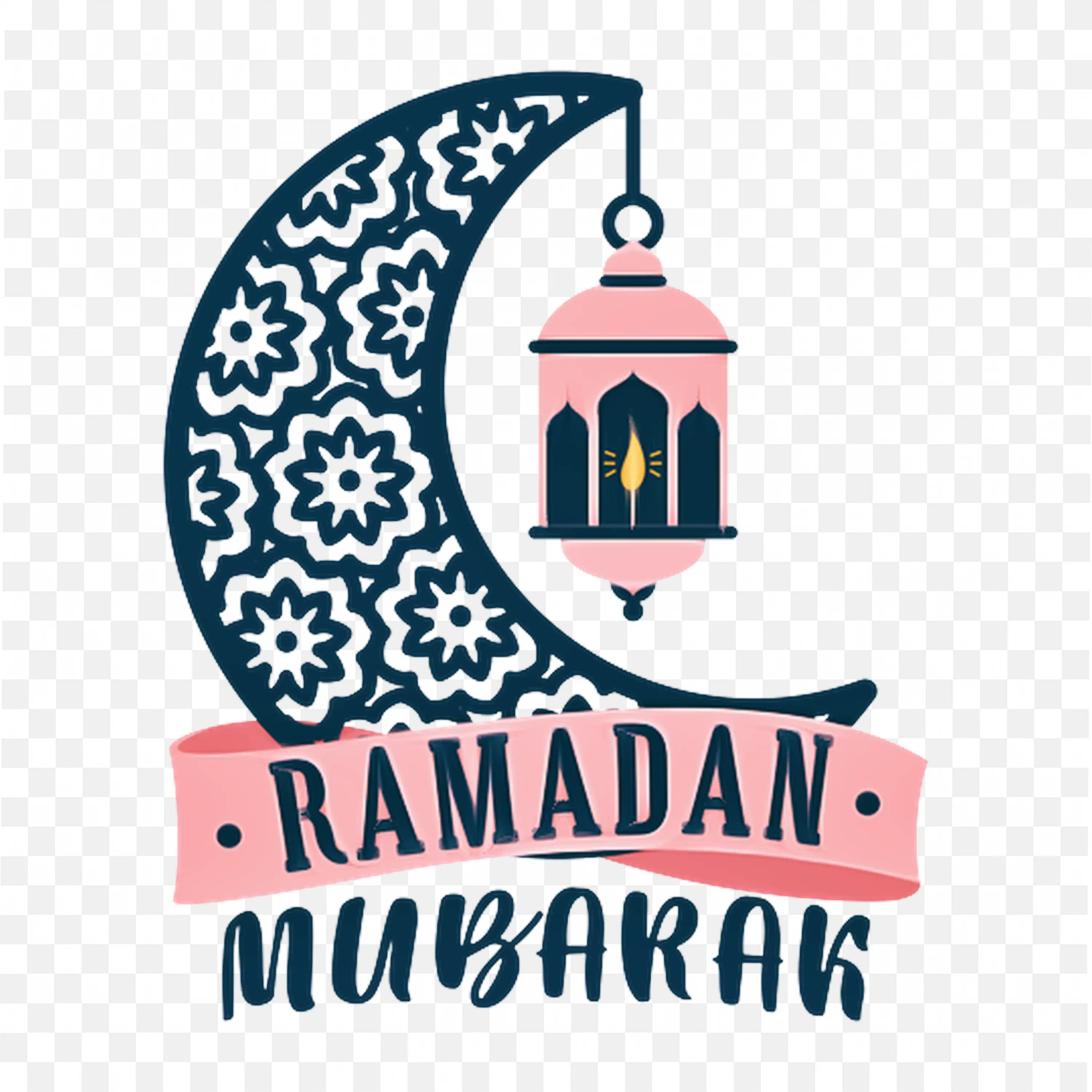 Ramadan Mubarak Art Crescent Moon and Lantern Design PNG