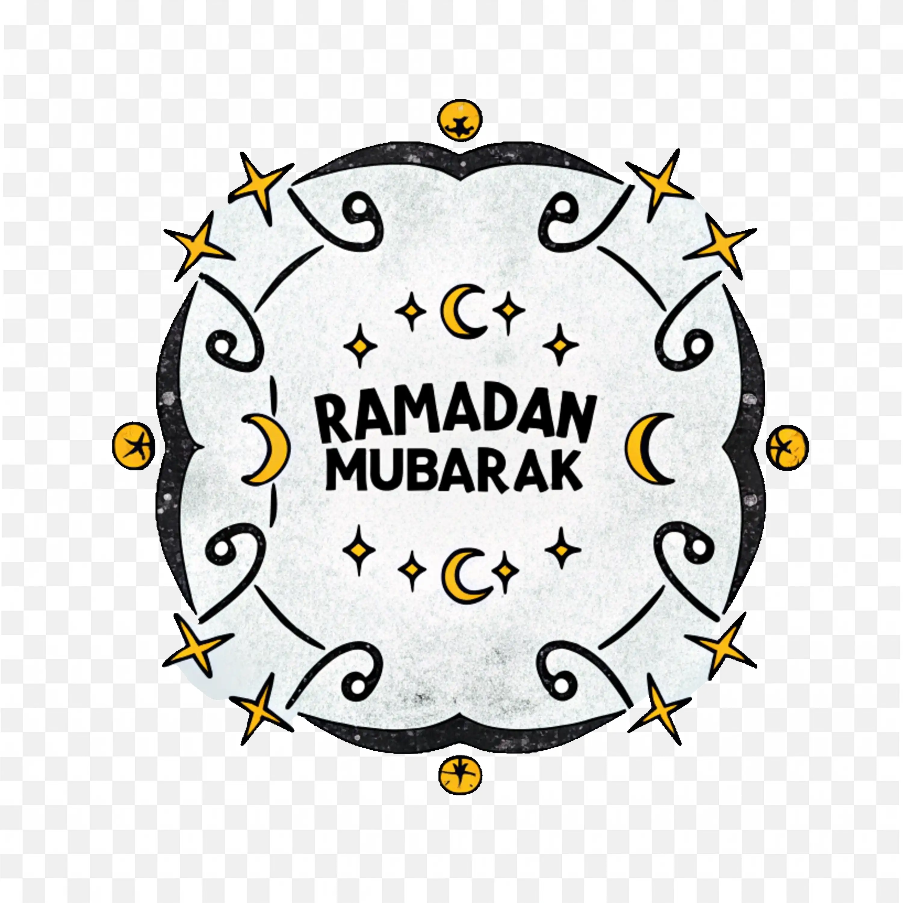 Ramadan Mubarak Text with Crescent Moon and Star Pattern