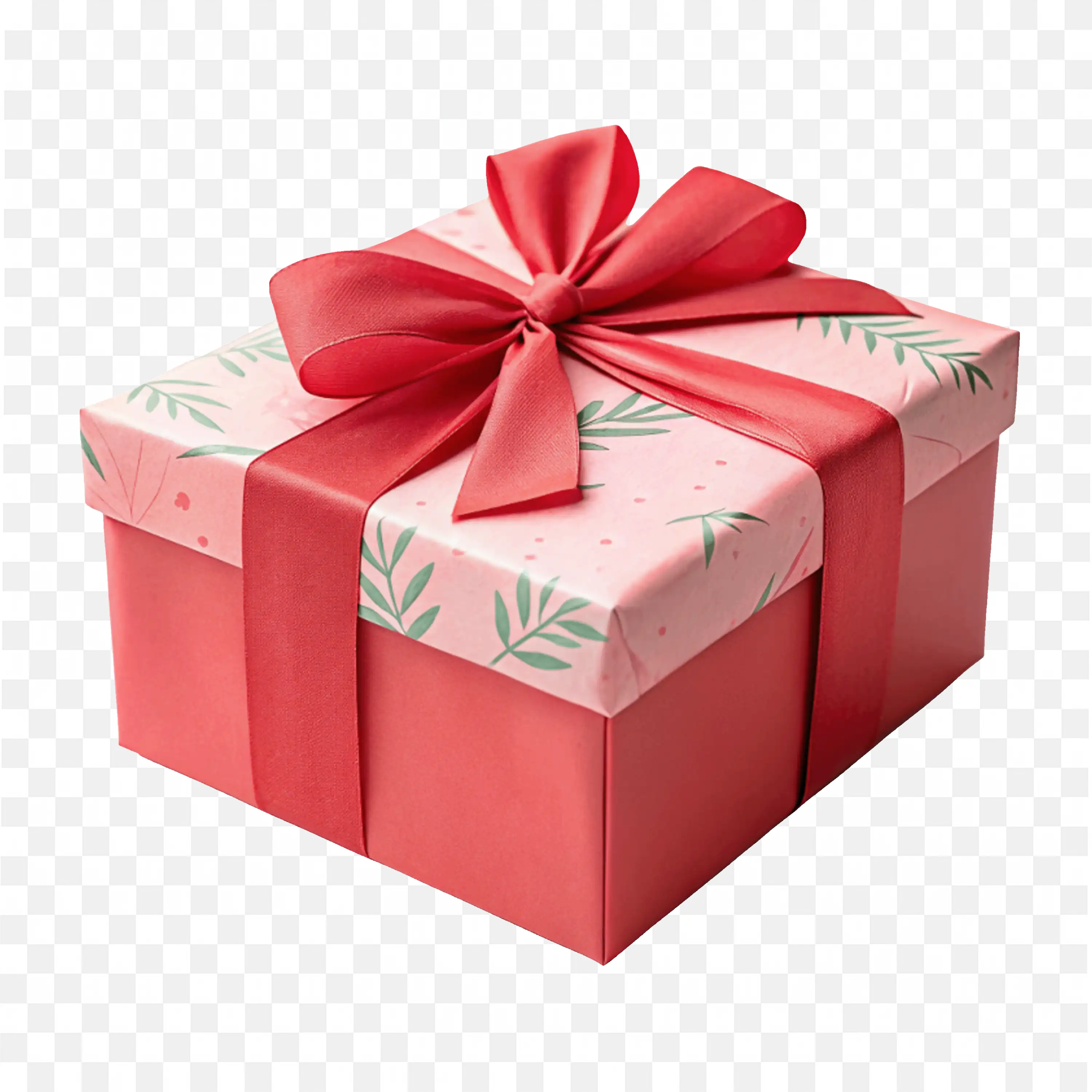 Red Gift Box with Pink Ribbon Festive Holiday Present Wrap