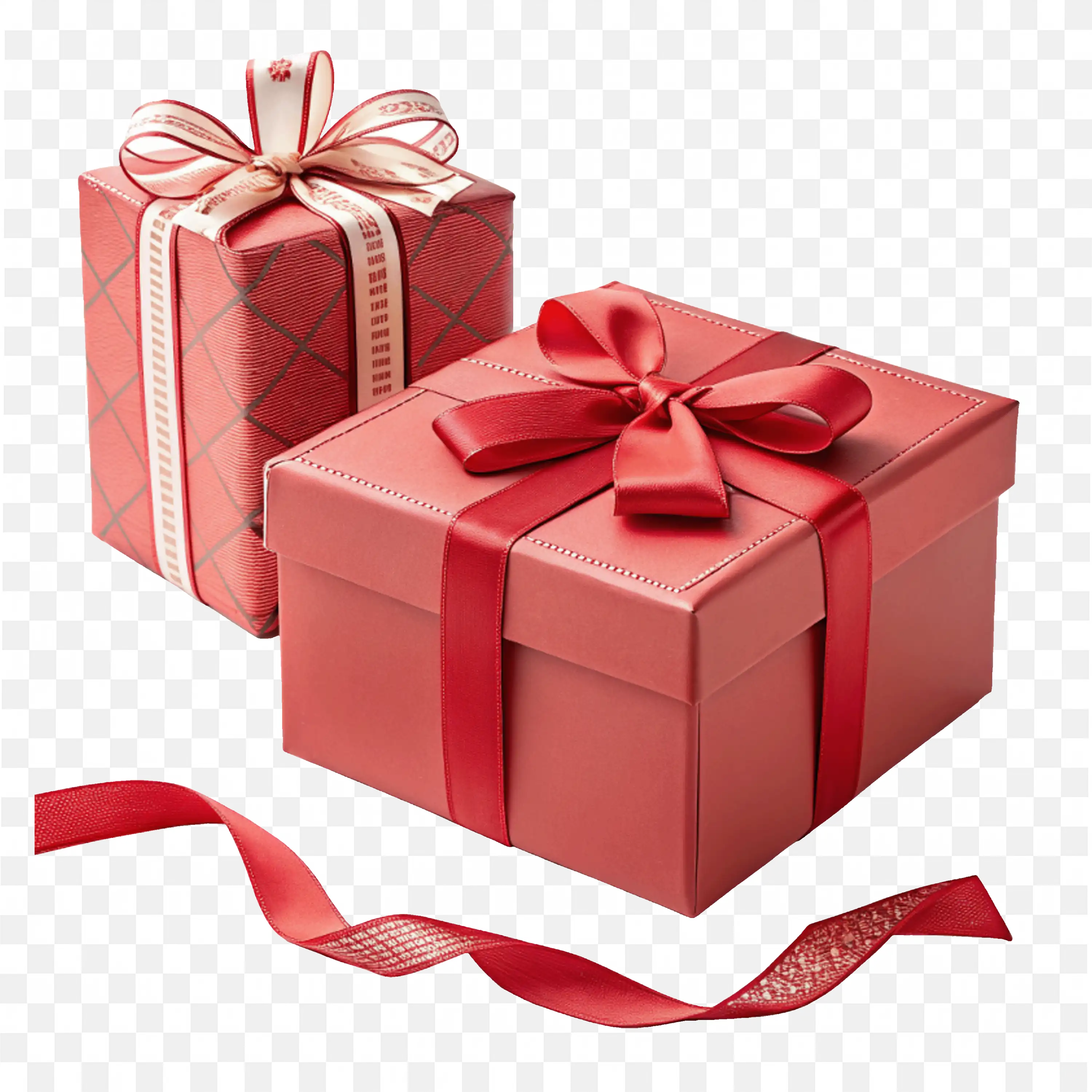 Red Gift Boxes Illustration Patterned and Solid with Ribbons