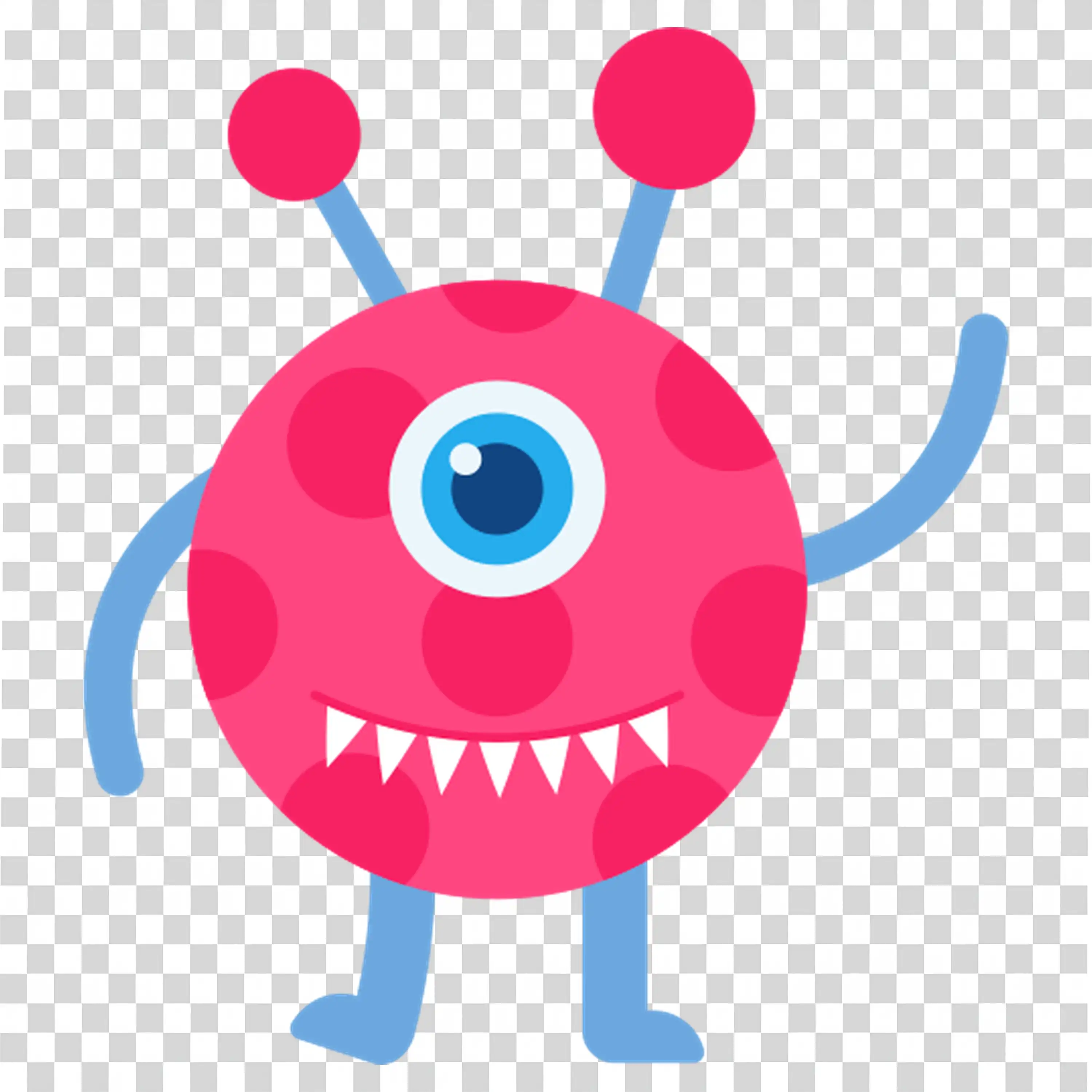 Red Monster with Blue Horns and Eye Waving Hello PNG