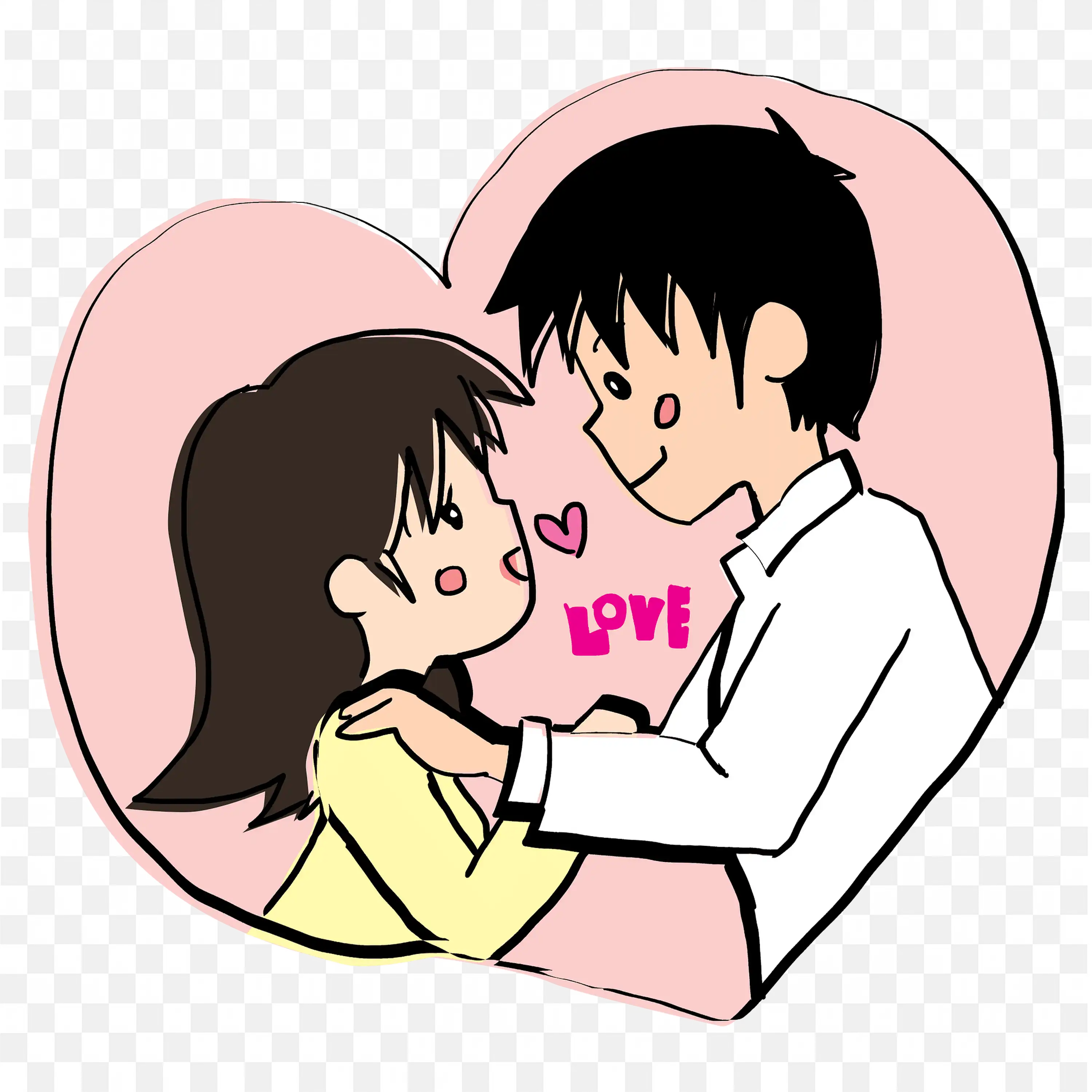 Romantic Cartoon Couple in Heart with Love Illustration