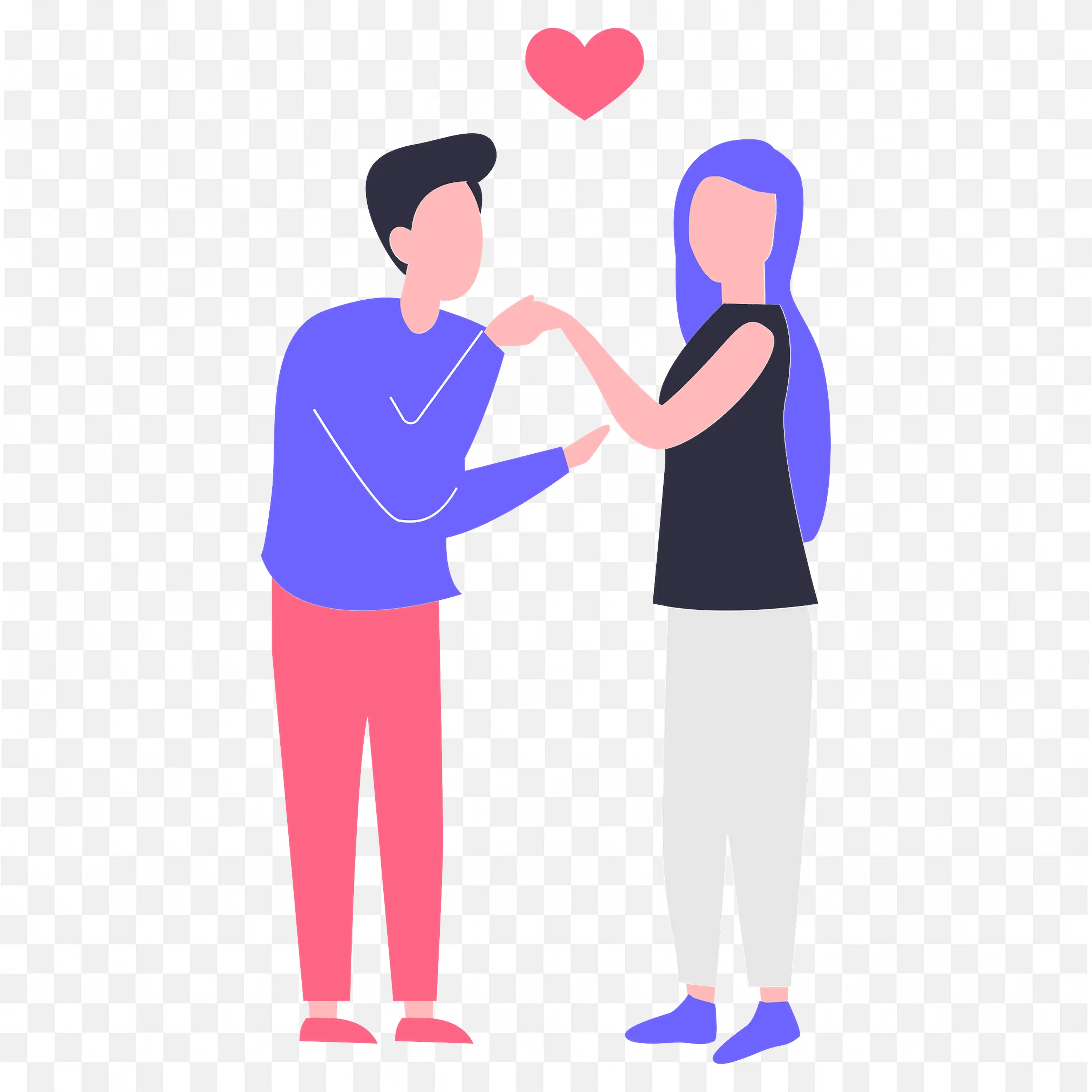 Romantic Couple Holding Hands Vector with Heart Symbol