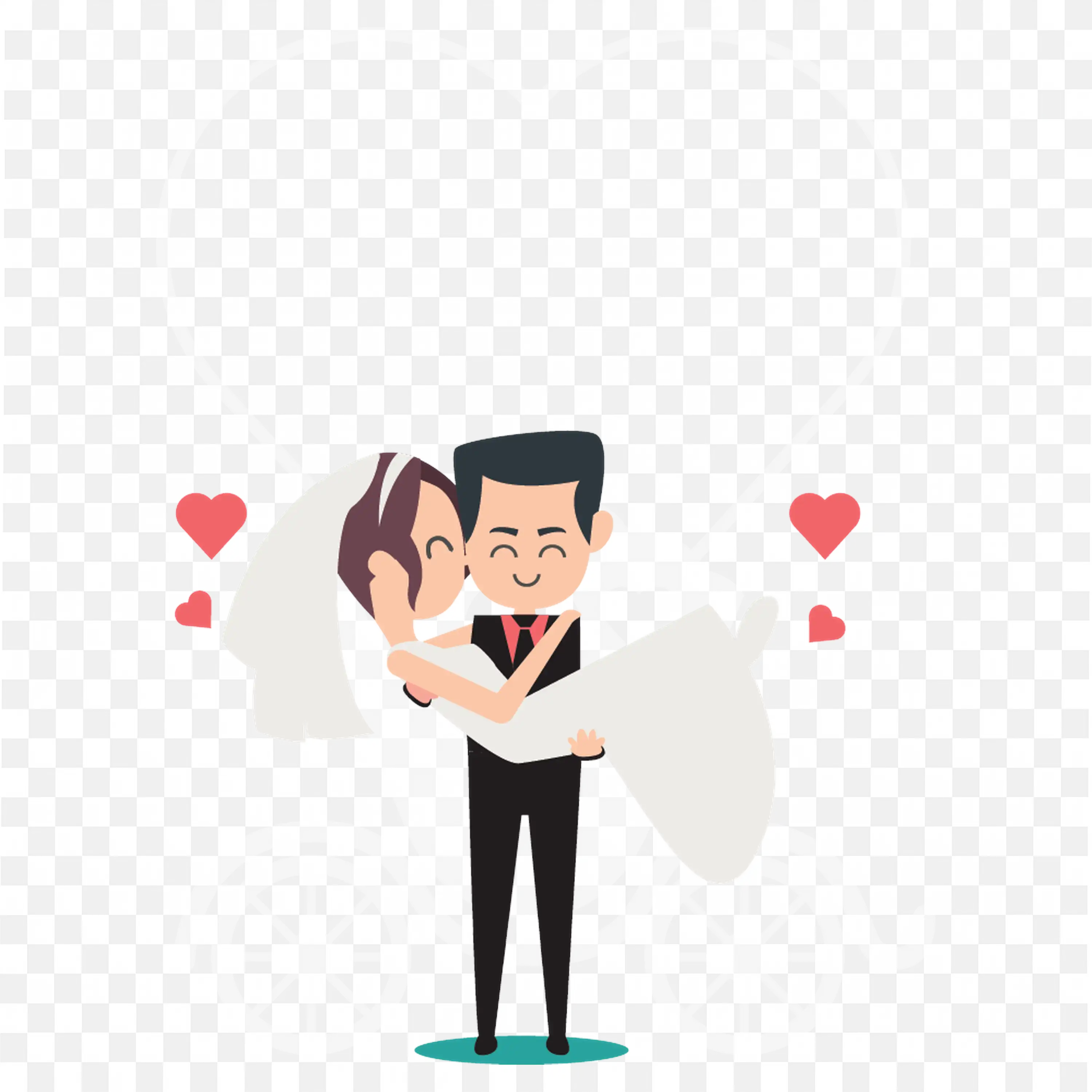 Romantic Just Married Couple Vector Illustration Art PNG