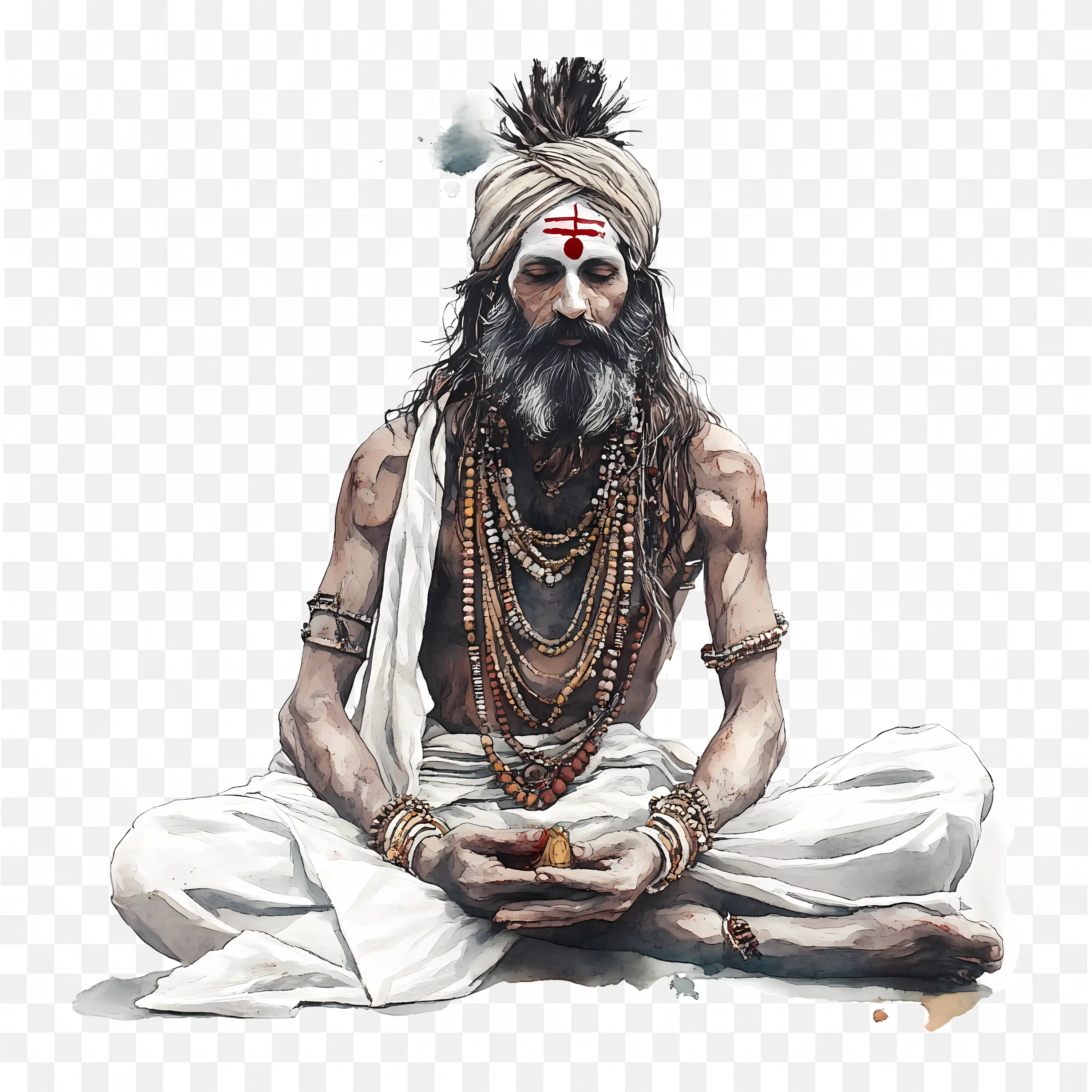 Sadhu Meditating Man in Traditional Attire Illustration