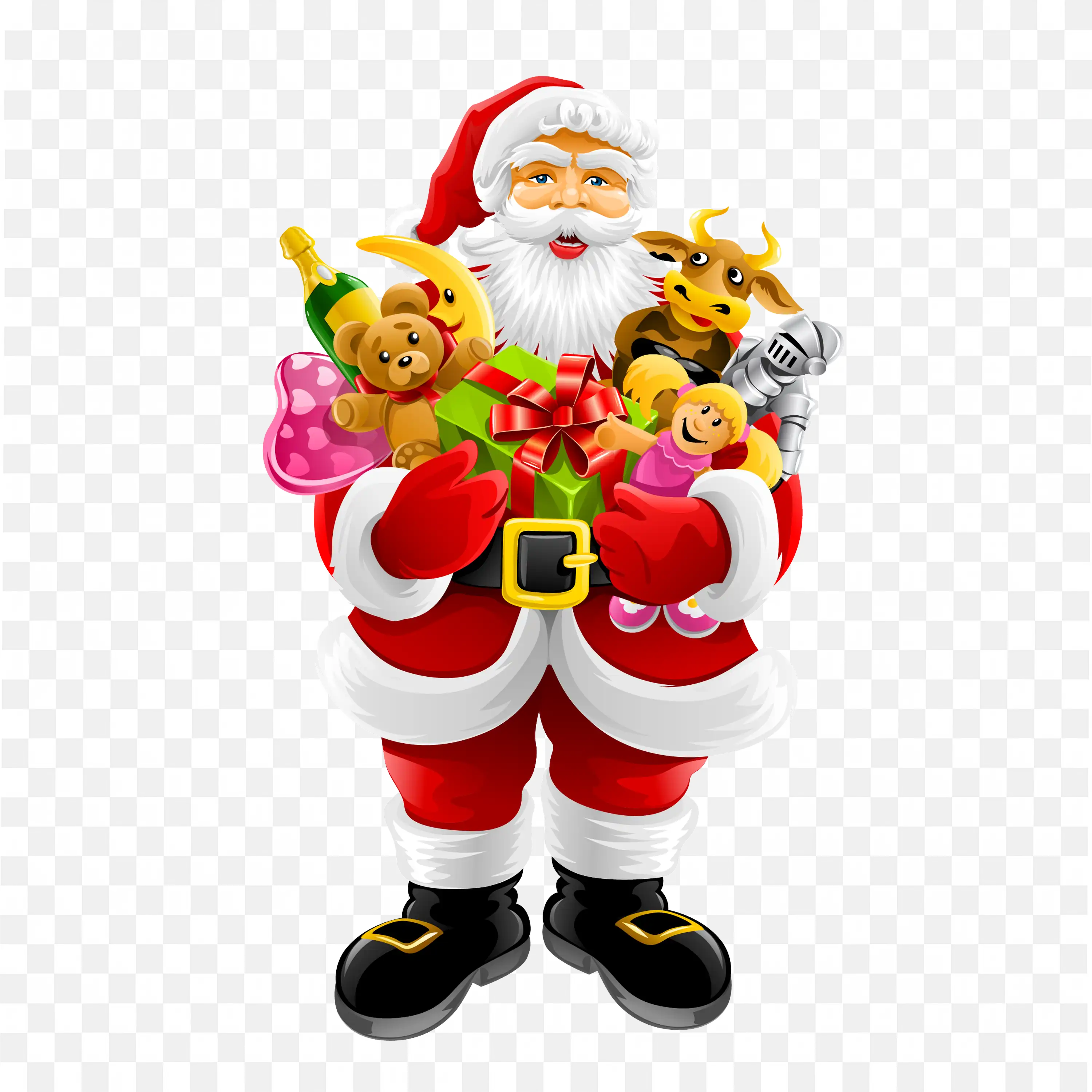 Santa Claus with Gifts Christmas Illustration PNG Image
