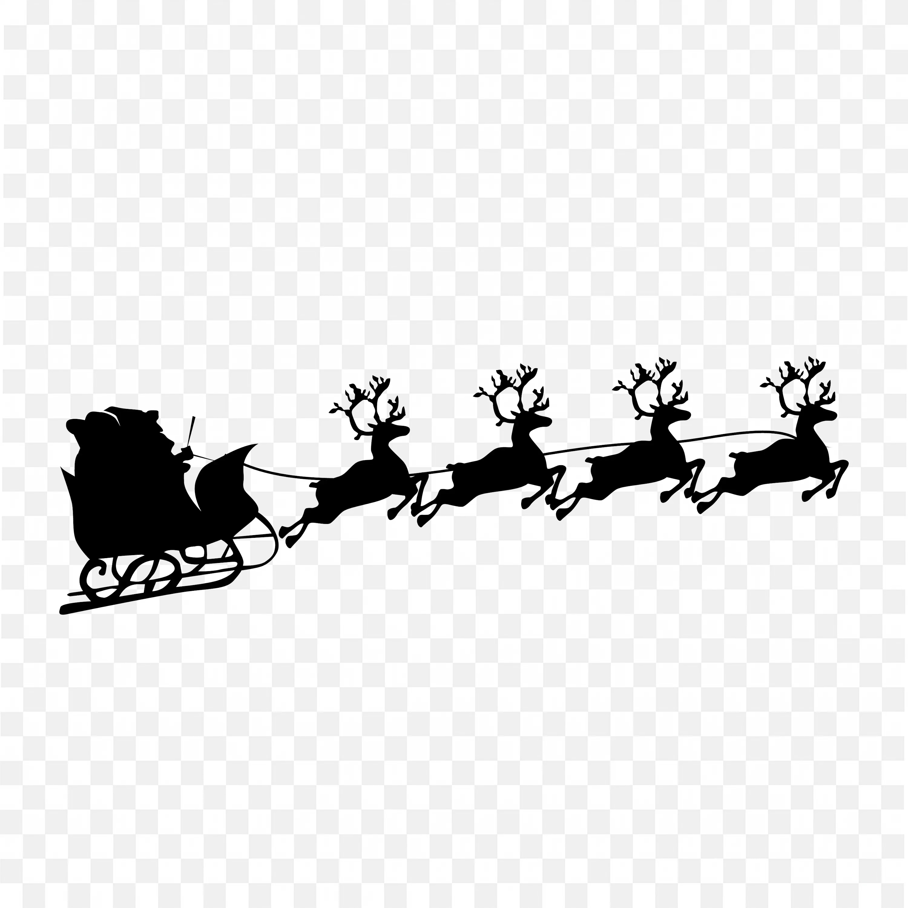 Santa Claus Silhouette Sleigh and Reindeer Christmas Art