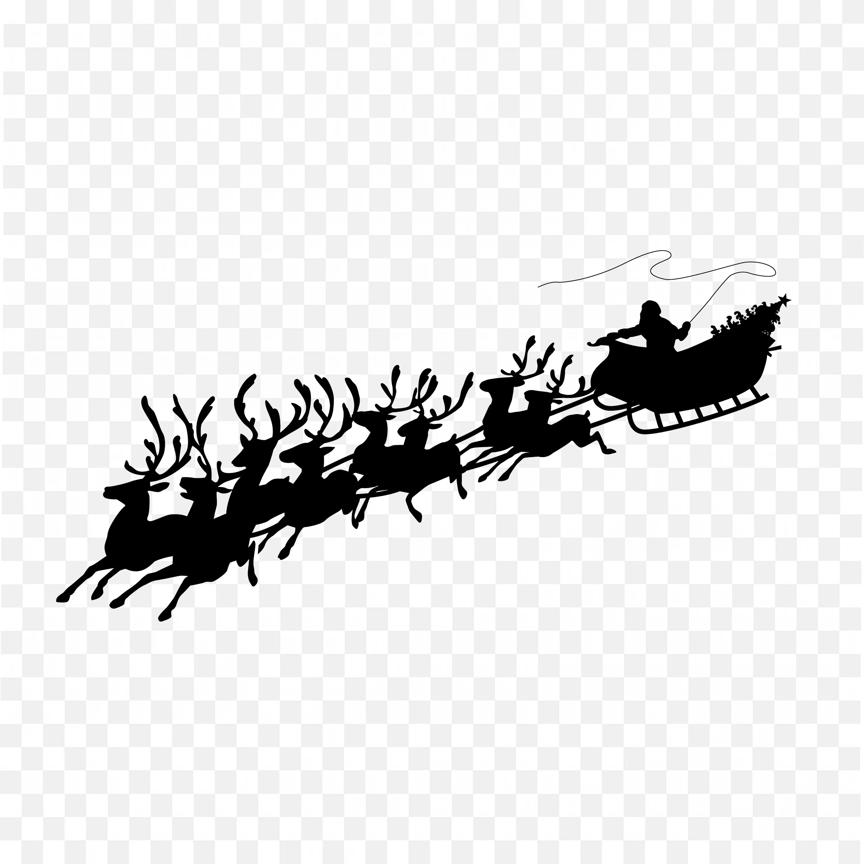 Santa Claus Sleigh with Flying Reindeer PNG Illustration