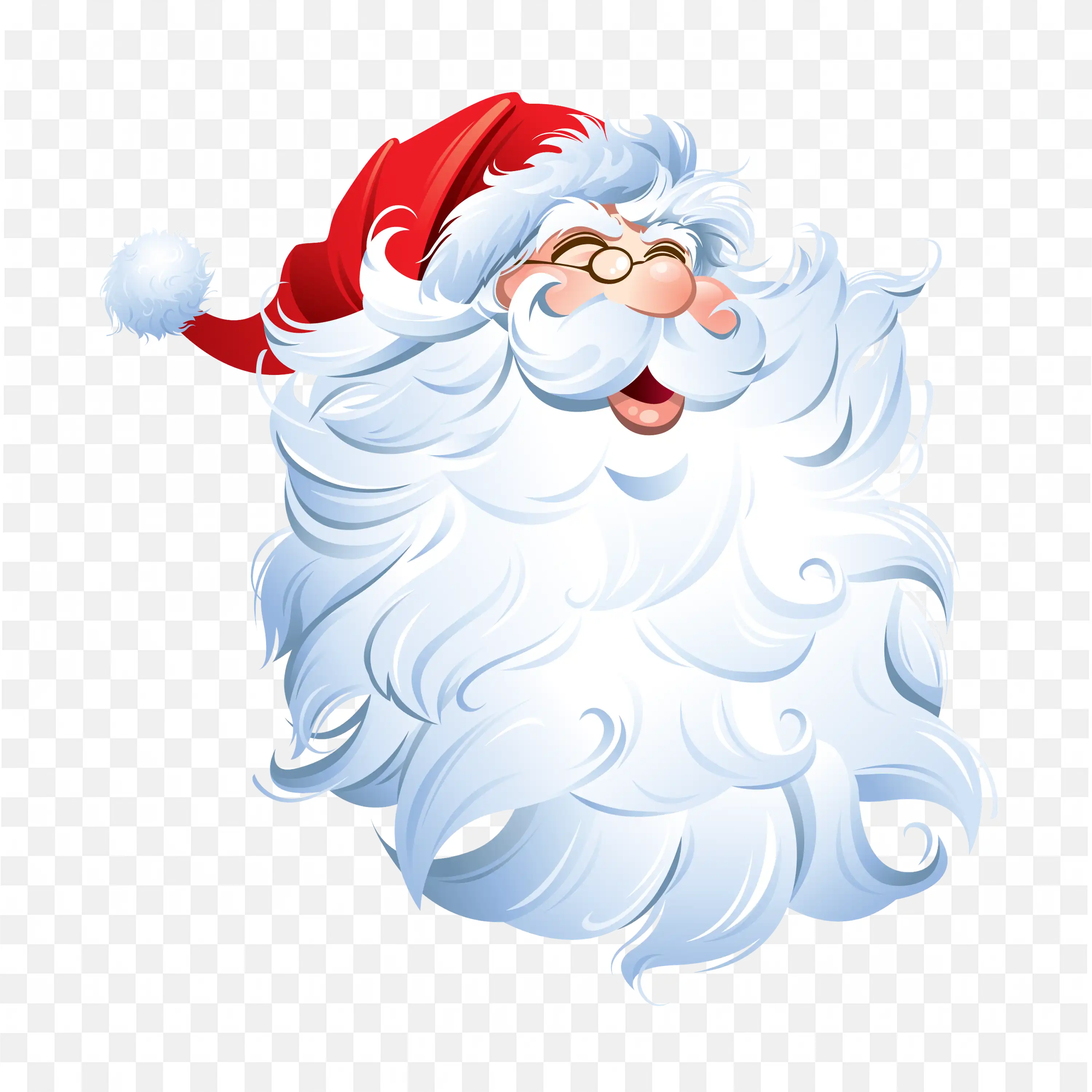 Santa Head PNG Red Hat Glasses and Rosy Cheeks Illustration