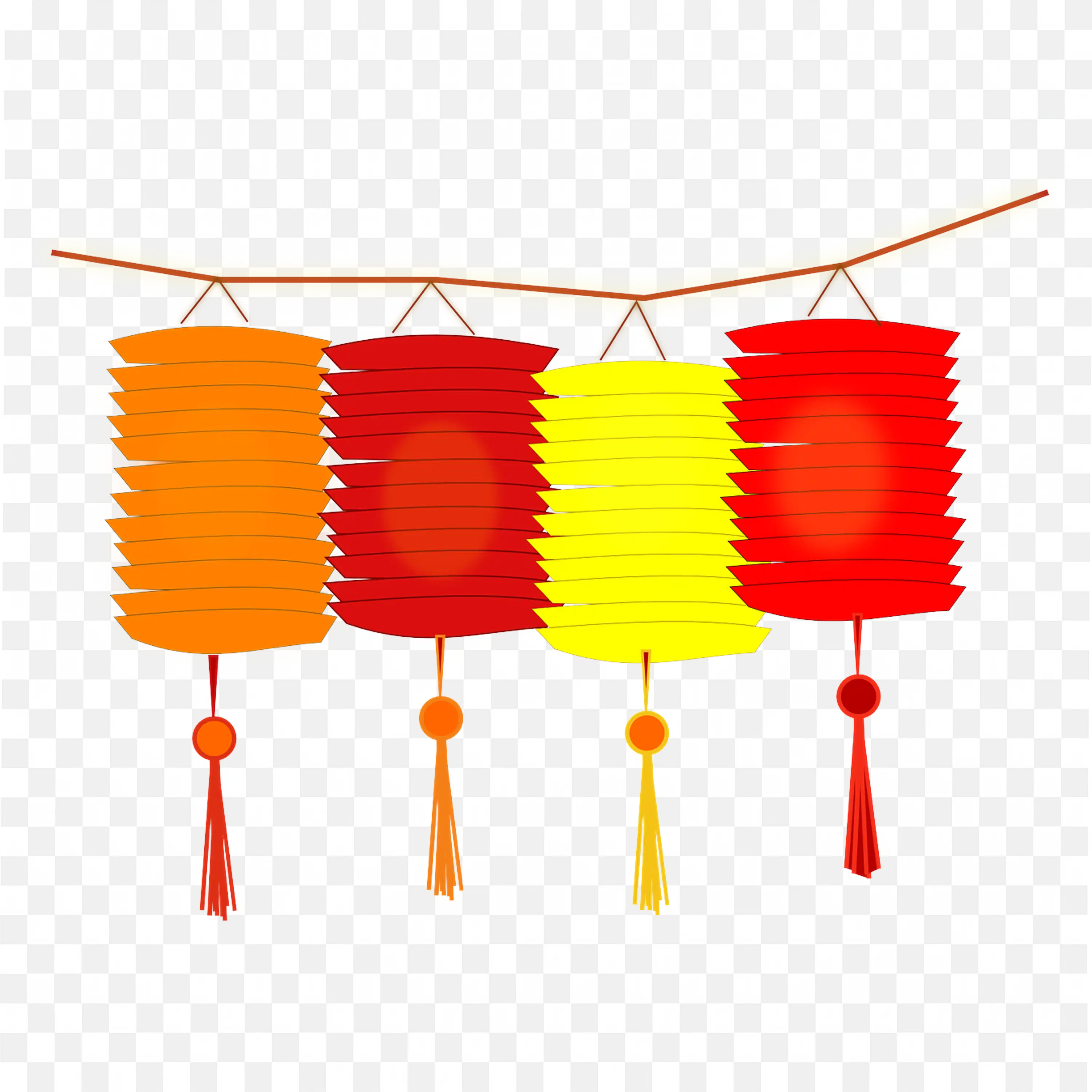 Set Of Red And Yellow Lanterns Hung In Horizontal Row