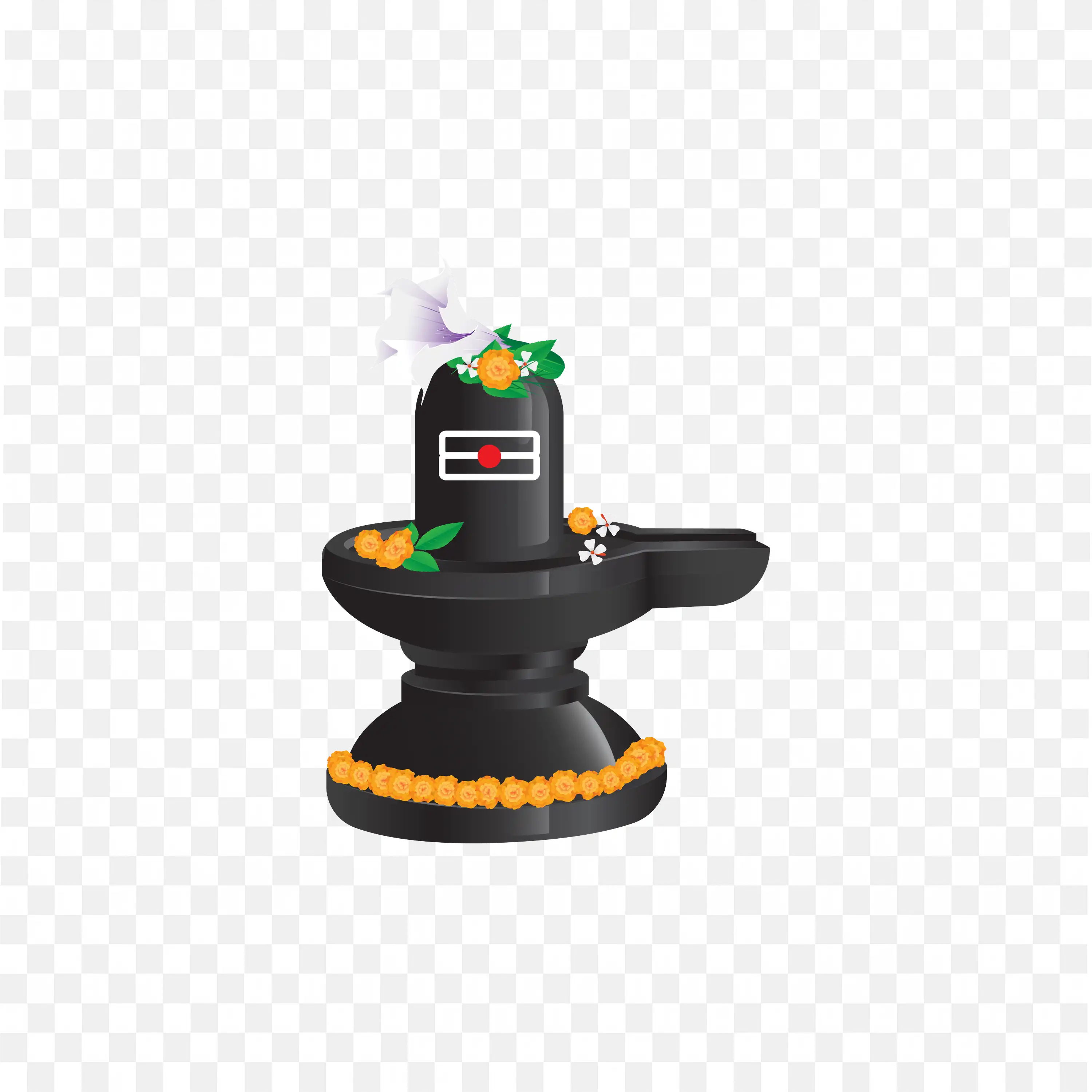 Shivling Illustration Black Stone Symbol with Marigold Flowers