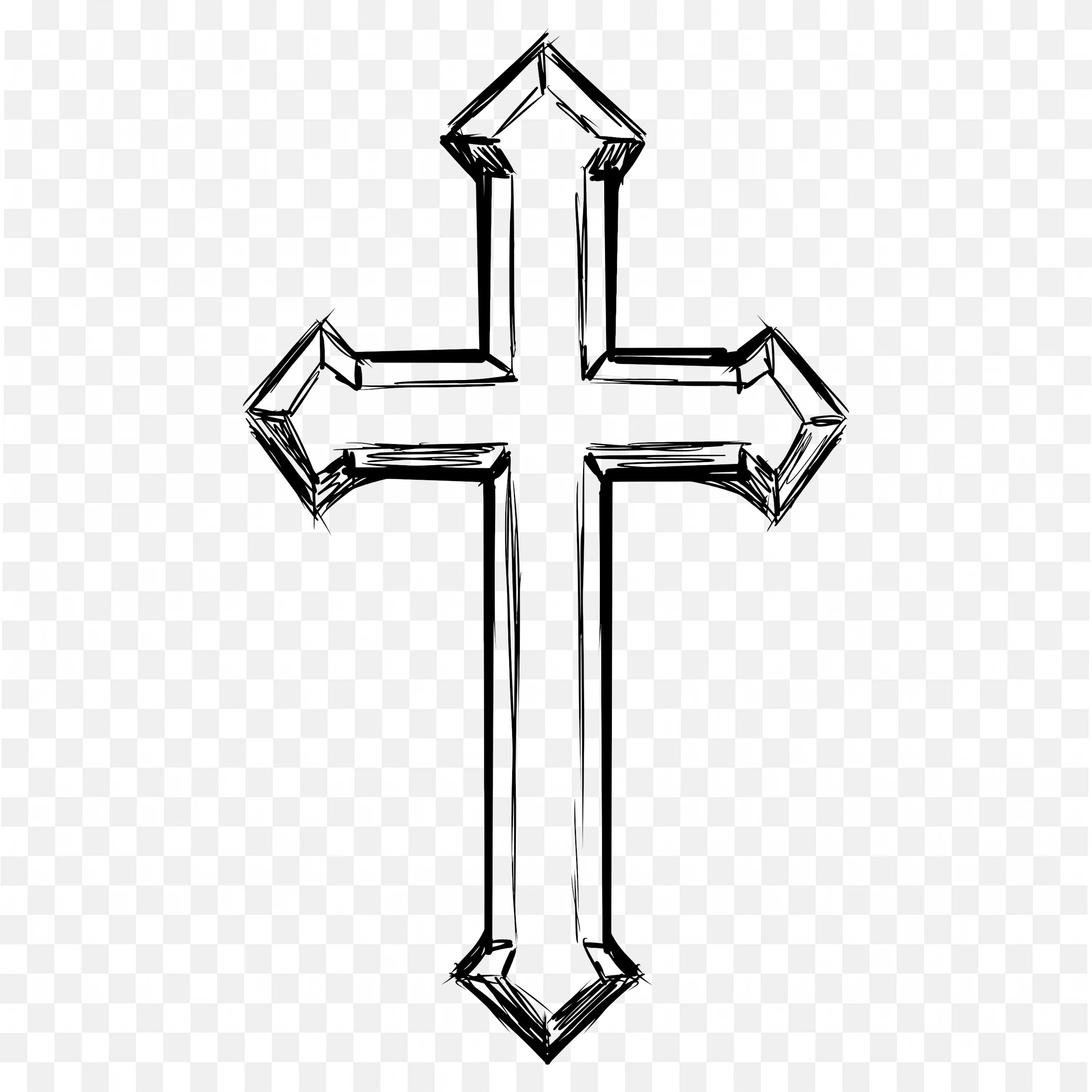Simple Black Outline Religious Christian Cross Symbol PNG Art