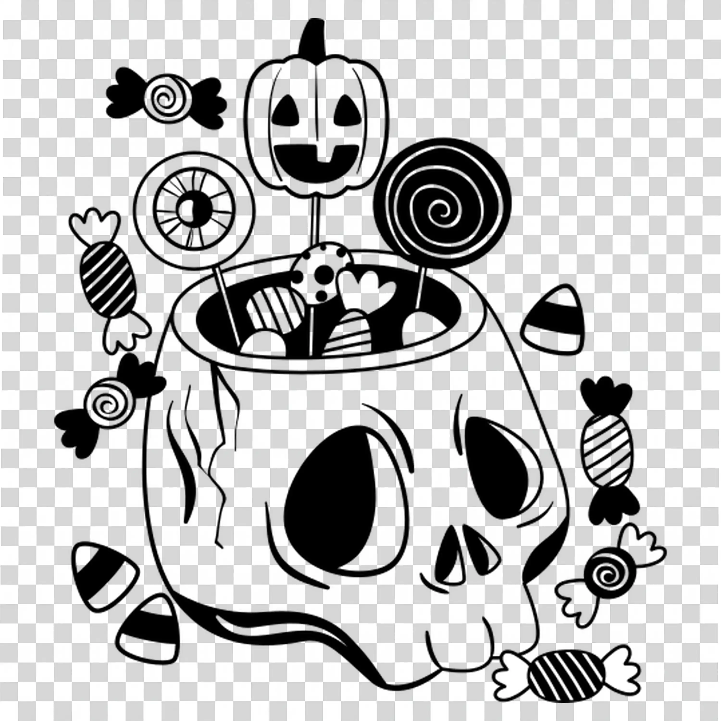 Skeleton Surrounded by Skulls in Spooky Halloween Art