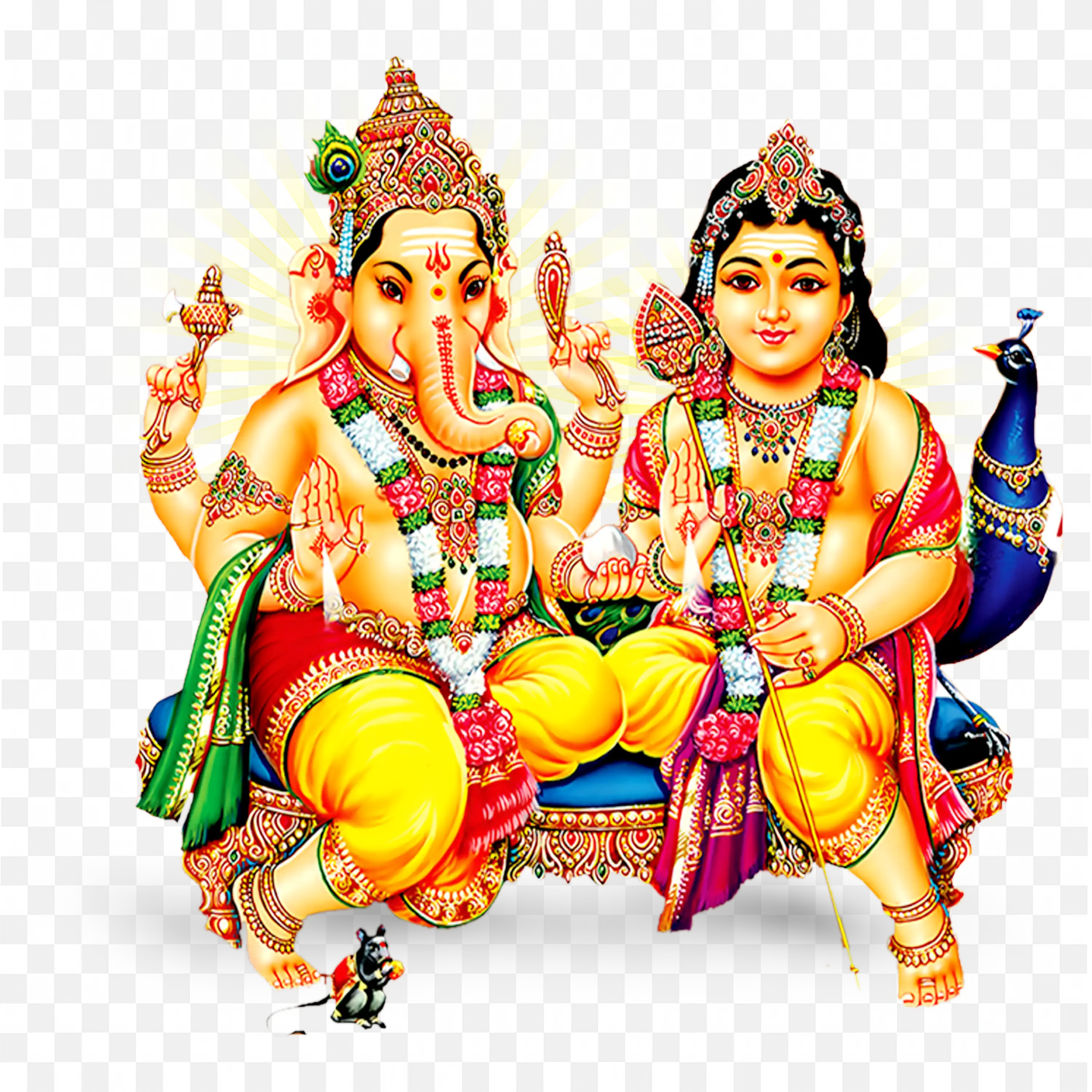 Smiling Murugan and Vinayagar Divine Hindu Gods Illustration