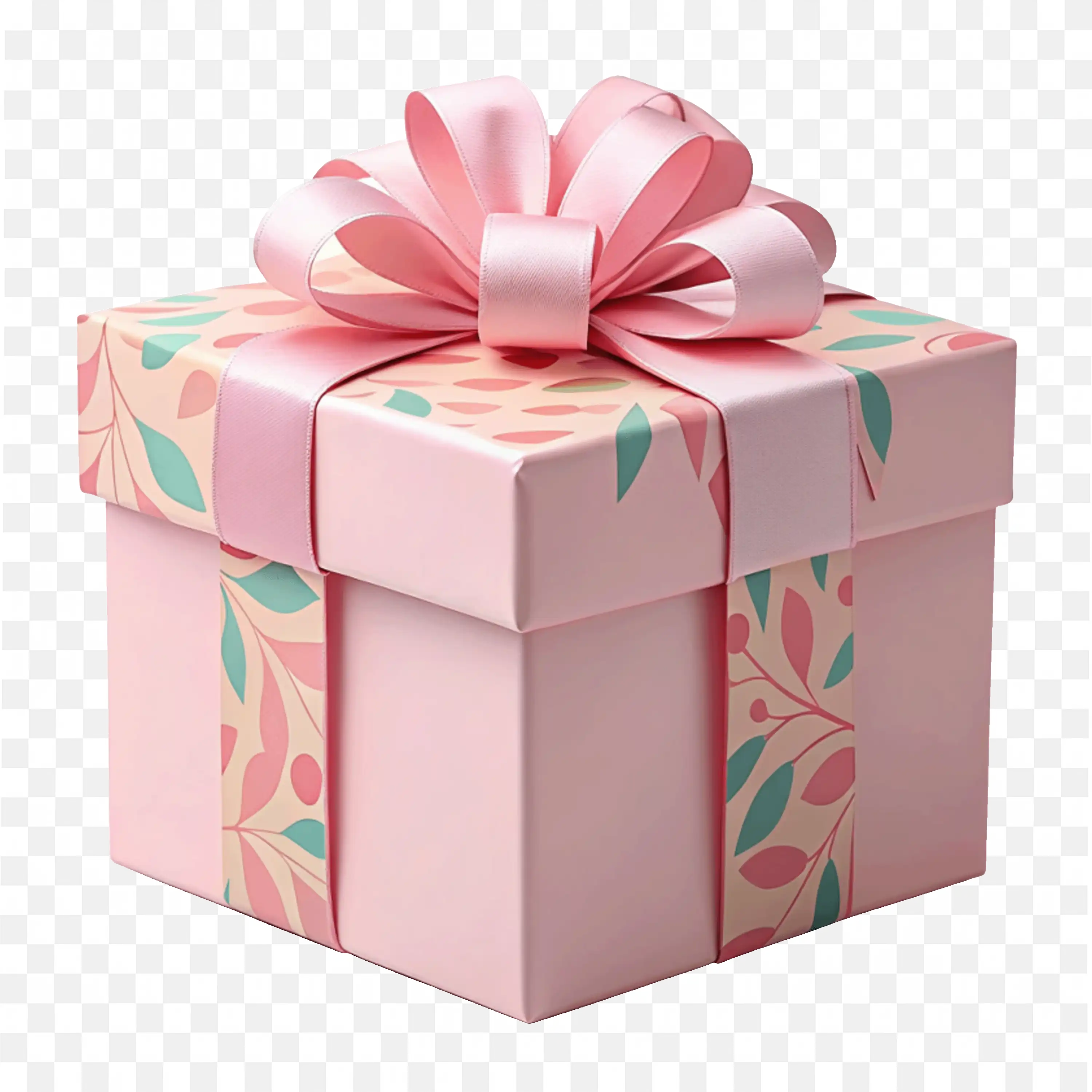 Soft Pink Floral Gift Box with Elegant Pattern on Lid PNG