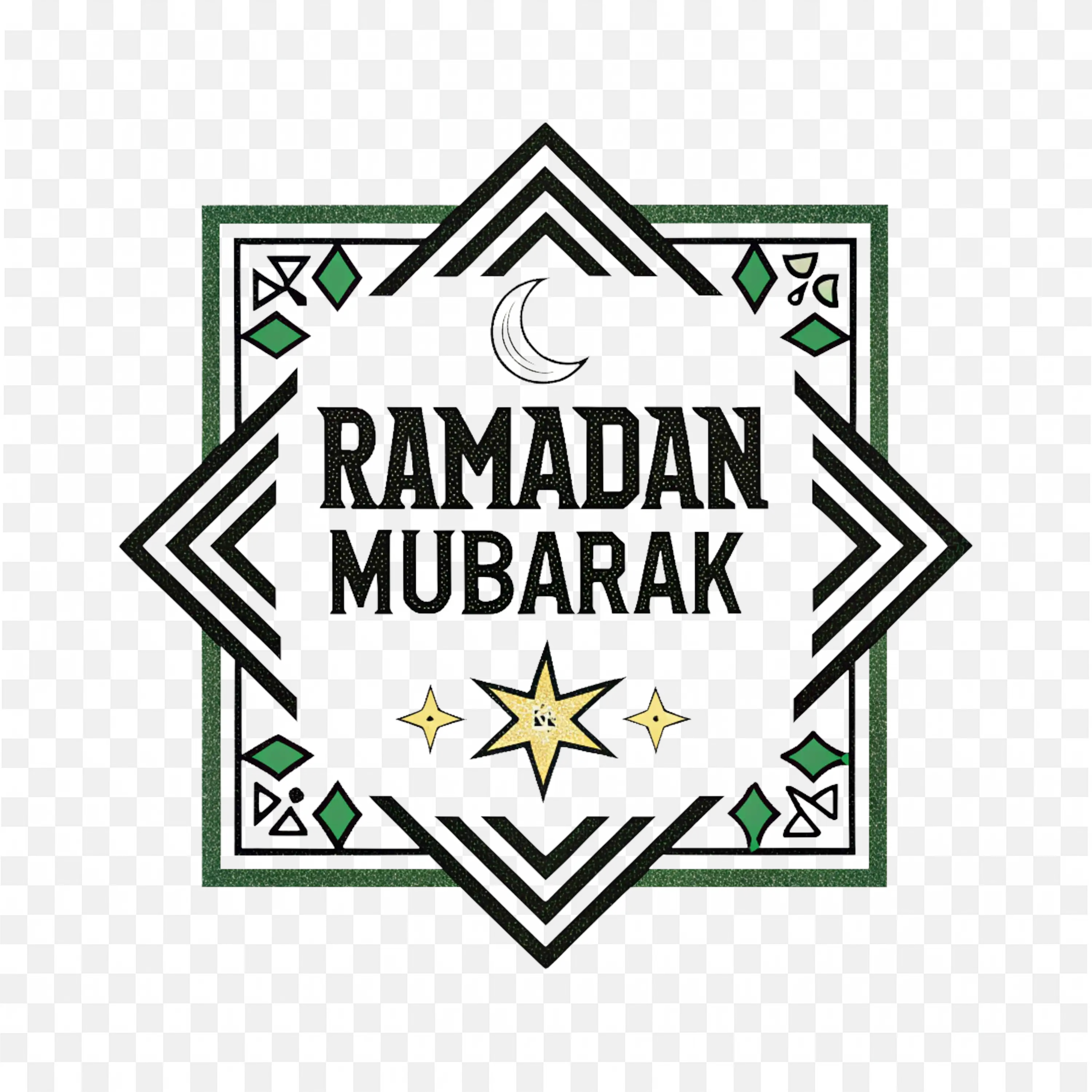 Square Badge Style Ramadan Mubarak with Moon and Stars Art