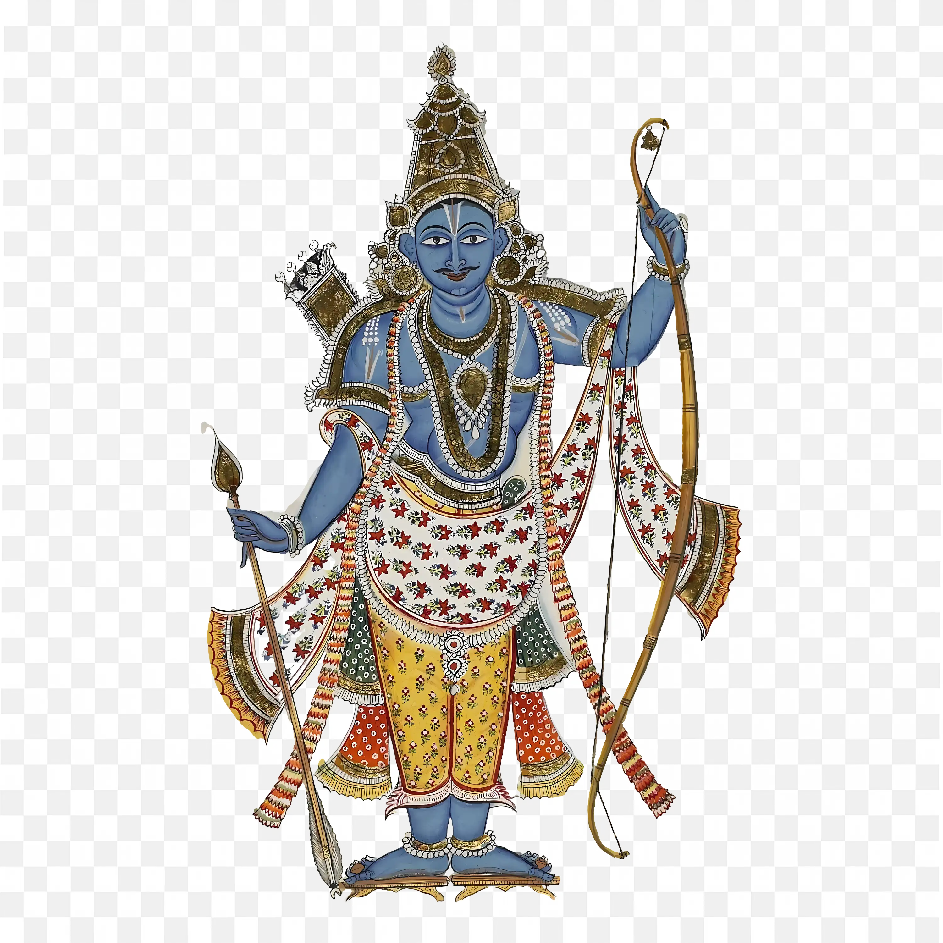 Sree Rama Blue Skin Holding Weapon Traditional Art PNG