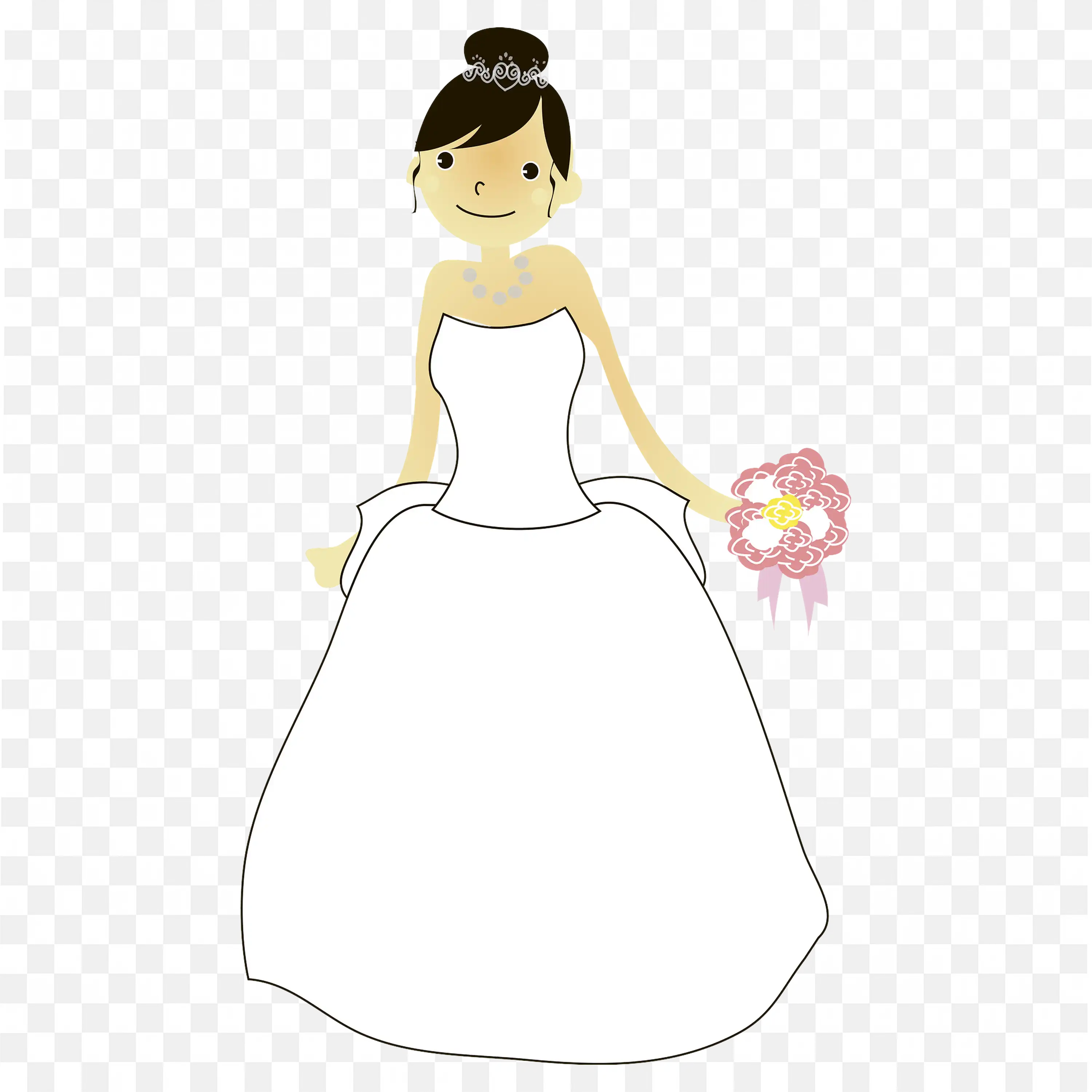 Stylish Bride in White Gown Holding Bouquet Illustration